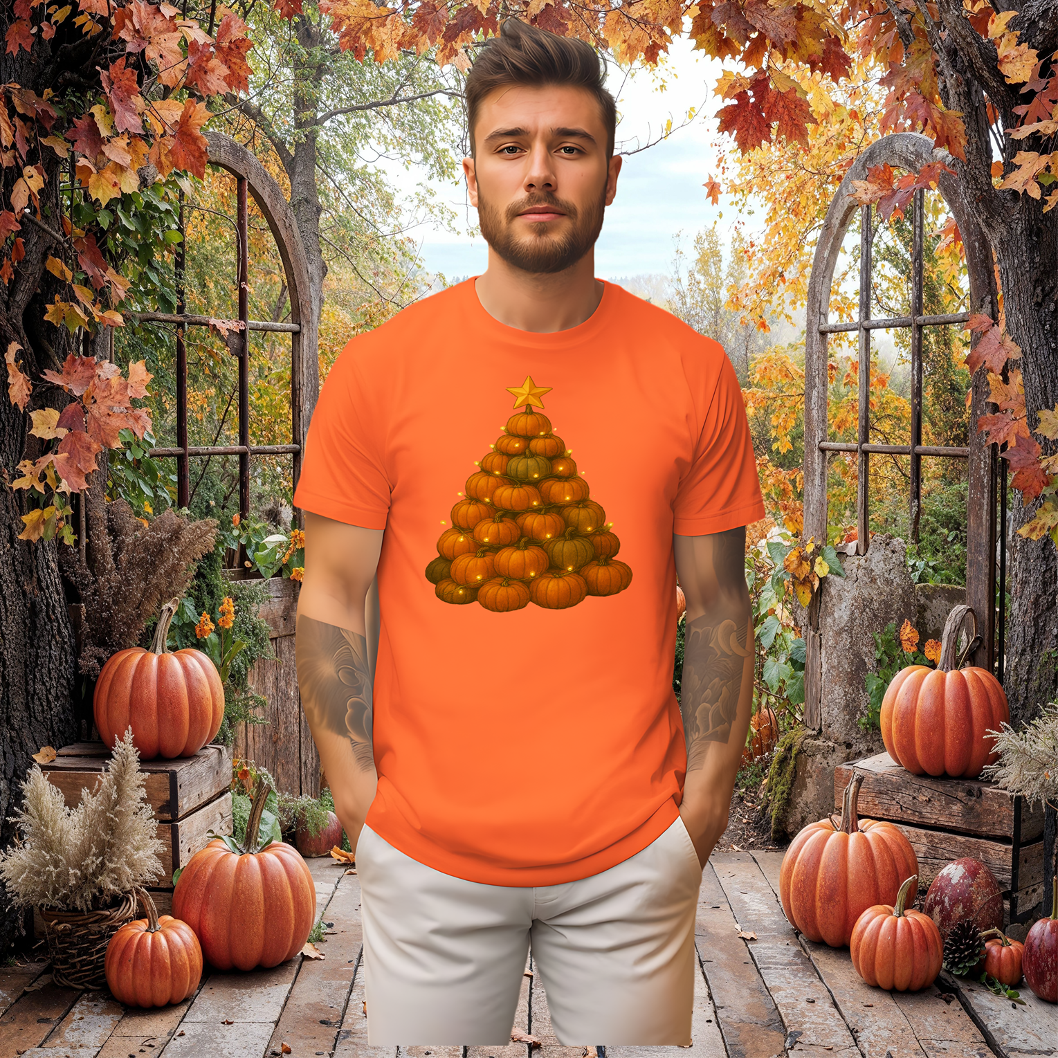 Christmas Pumpkin Tree Shirt, Holiday Fall Festive Tee, Xmas Winter Thanksgiving Tshirt, Halloween Seasonal Top, Autumn Festivity Apparel