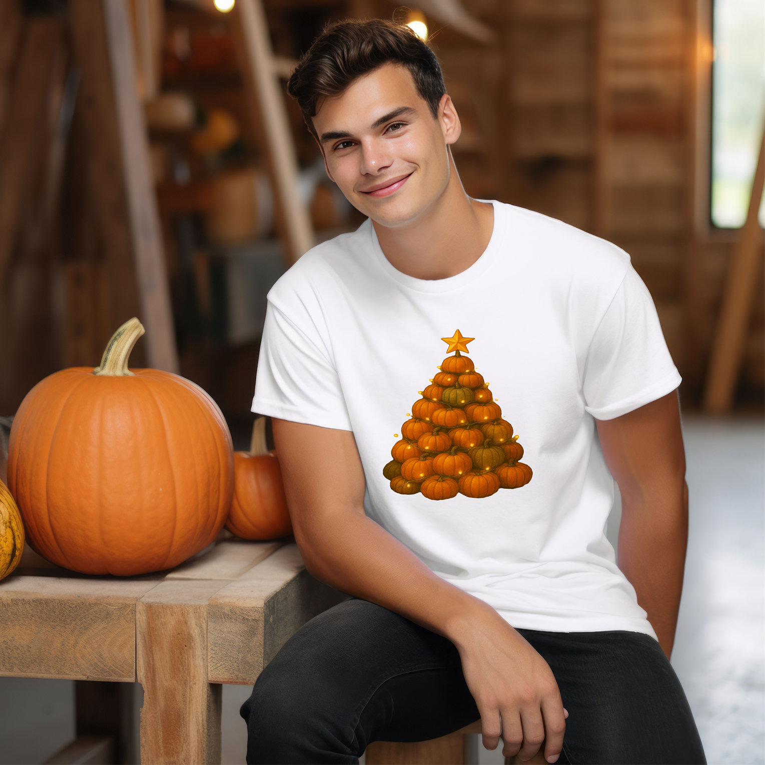 Christmas Pumpkin Tree Shirt, Holiday Fall Festive Tee, Xmas Winter Thanksgiving Tshirt, Halloween Seasonal Top, Autumn Festivity Apparel