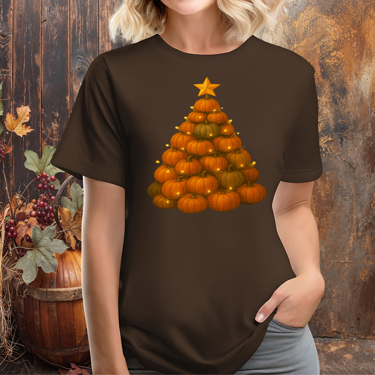 Christmas Pumpkin Tree Shirt, Holiday Fall Festive Tee, Xmas Winter Thanksgiving Tshirt, Halloween Seasonal Top, Autumn Festivity Apparel