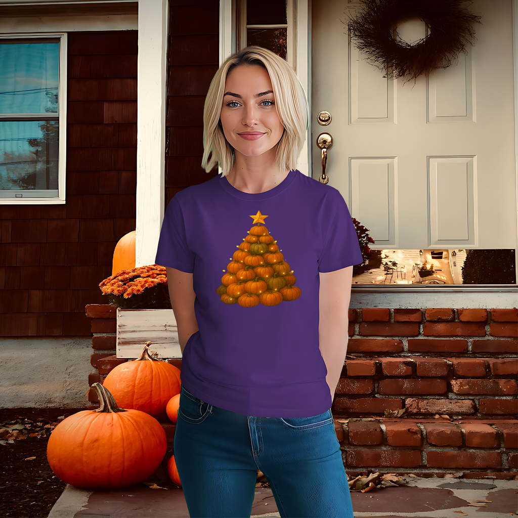 Christmas Pumpkin Tree Shirt, Holiday Fall Festive Tee, Xmas Winter Thanksgiving Tshirt, Halloween Seasonal Top, Autumn Festivity Apparel