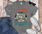 Retro Camper RV I Sleep Around In My RV T-Shirt | Vintage Travel Camper Graphic