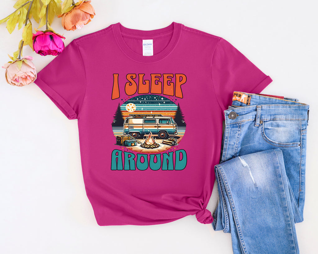 Retro Camper Van I Sleep Around T-Shirt | Vintage Road Trip Shirt