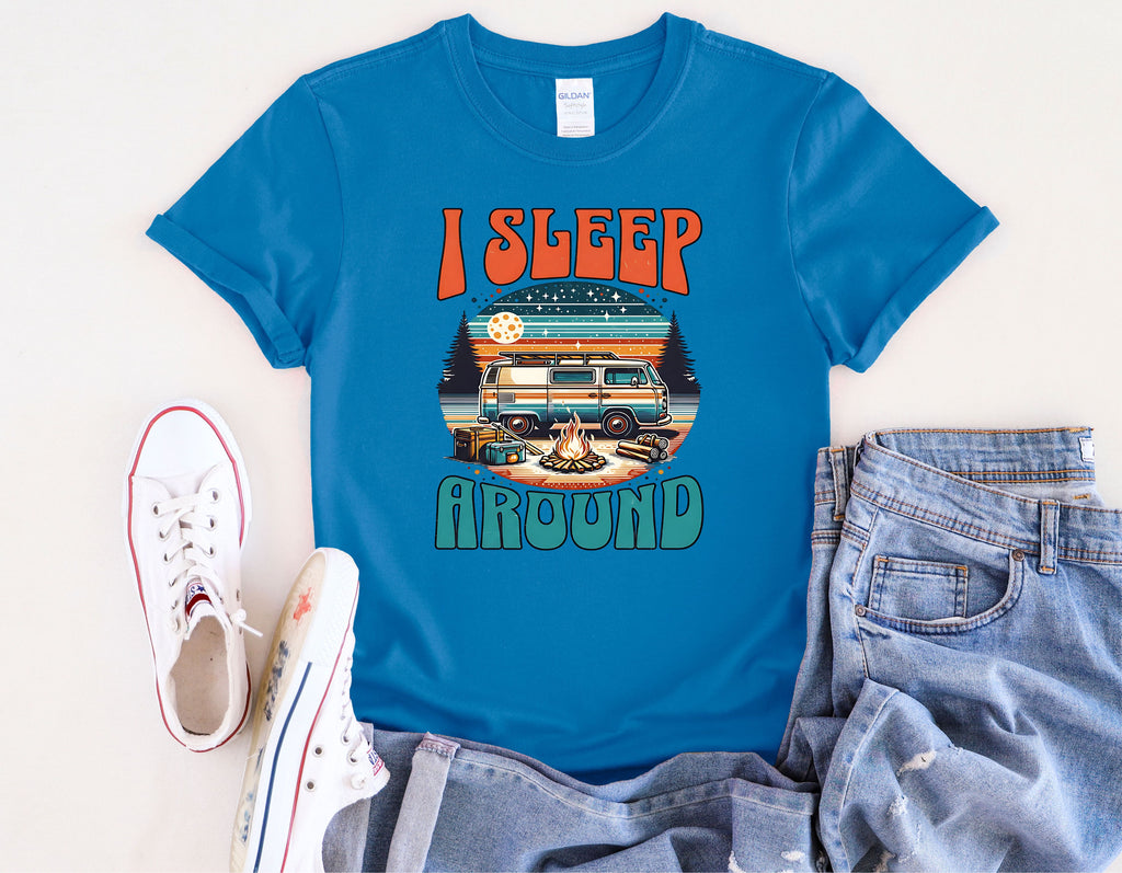 Retro Camper Van I Sleep Around T-Shirt | Vintage Road Trip Shirt