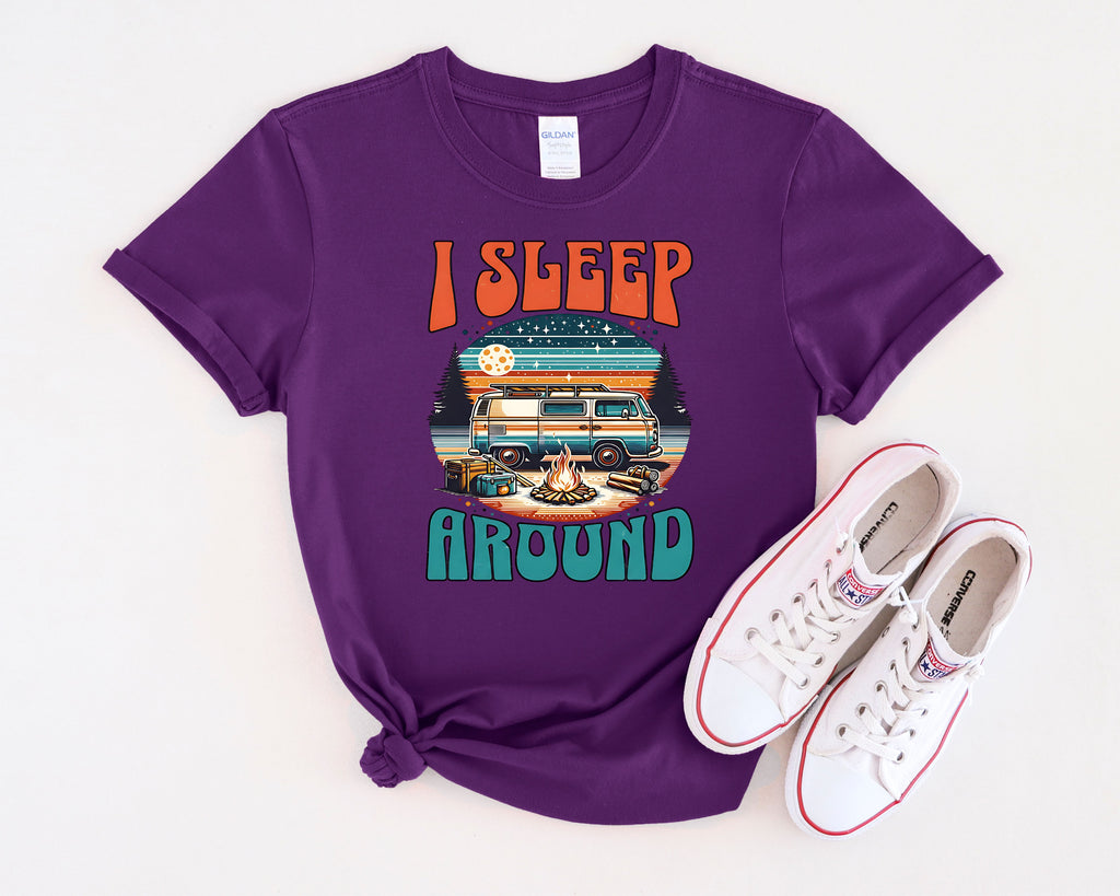 Retro Camper Van I Sleep Around T-Shirt | Vintage Road Trip Shirt