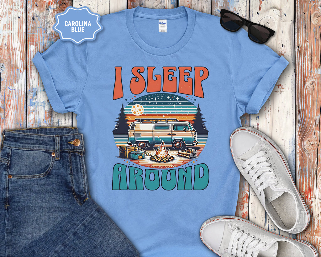 Retro Camper Van I Sleep Around T-Shirt | Vintage Road Trip Shirt