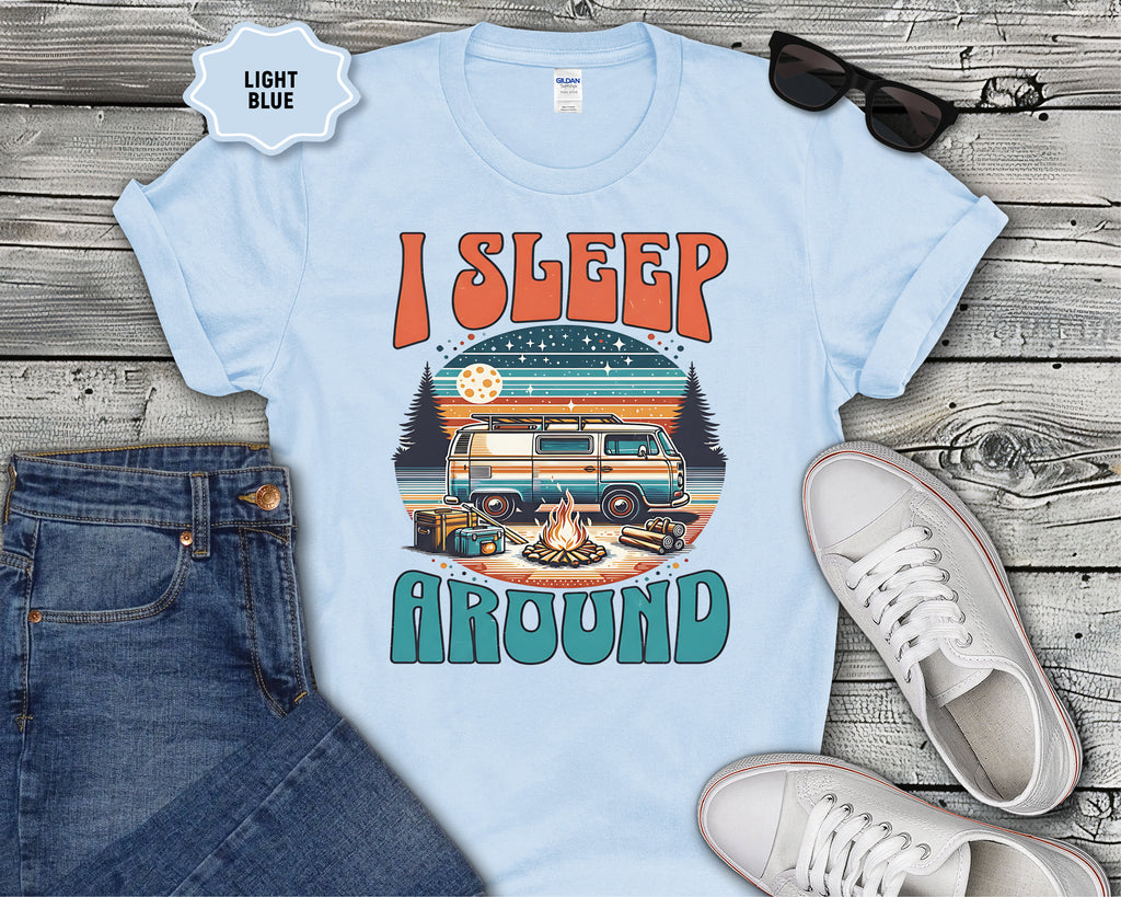 Retro Camper Van I Sleep Around T-Shirt | Vintage Road Trip Shirt