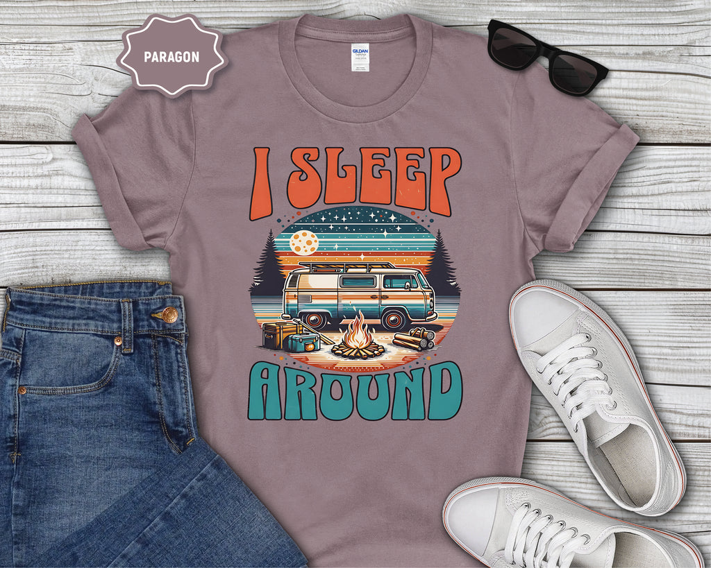 Retro Camper Van I Sleep Around T-Shirt | Vintage Road Trip Shirt