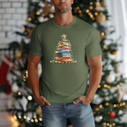 Book Christmas Tree Unisex T-Shirt, Reading Xmas Tee, Literary Holiday Shirt, Bibliophile Gift, Book Lover Present