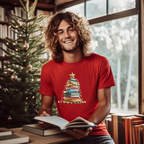 Book Christmas Tree Unisex T-Shirt, Reading Xmas Tee, Literary Holiday Shirt, Bibliophile Gift, Book Lover Present
