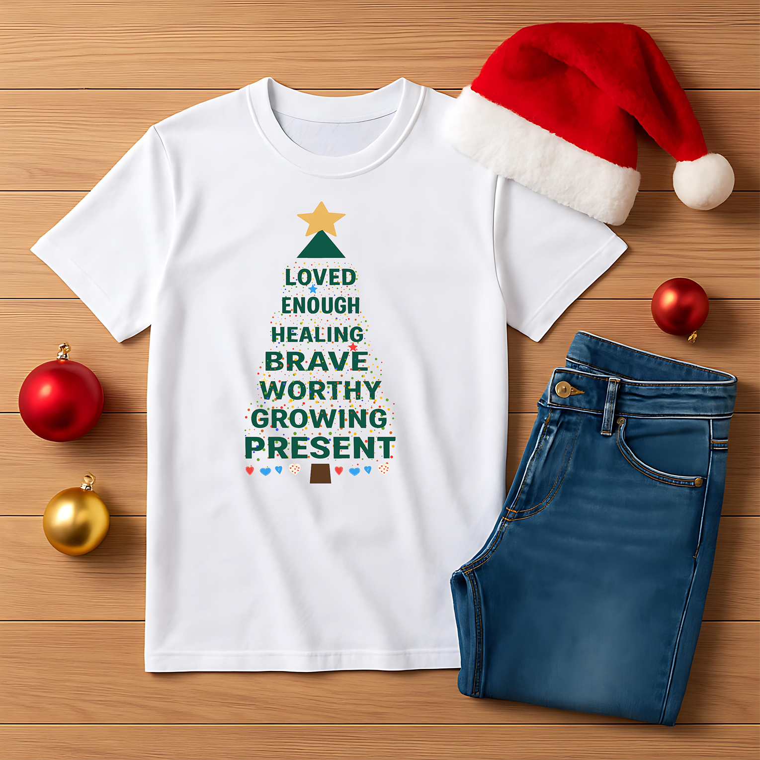 Affirmation Christmas Tree T-Shirt | Holiday Positive Message