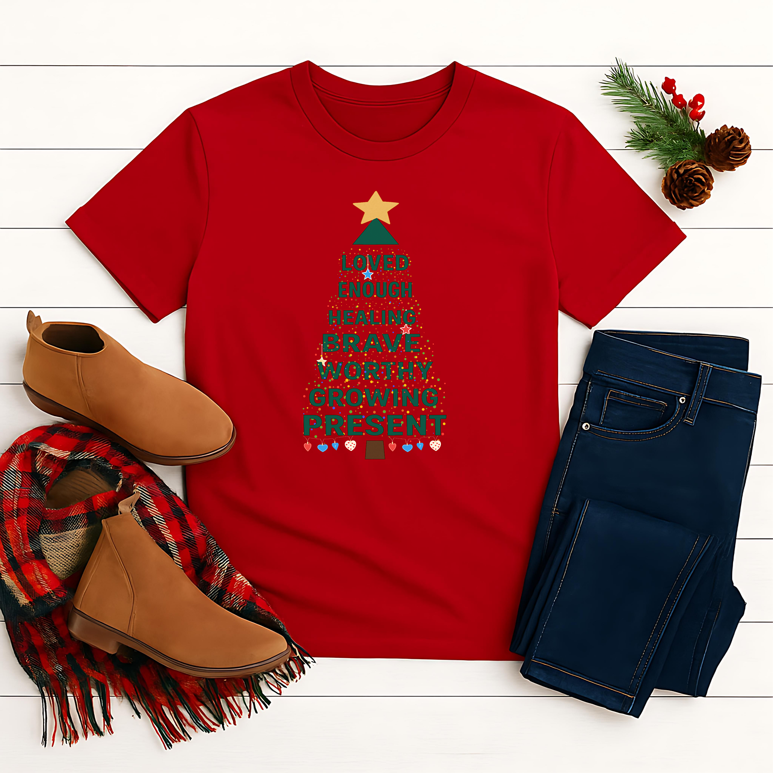 Affirmation Christmas Tree T-Shirt | Holiday Positive Message