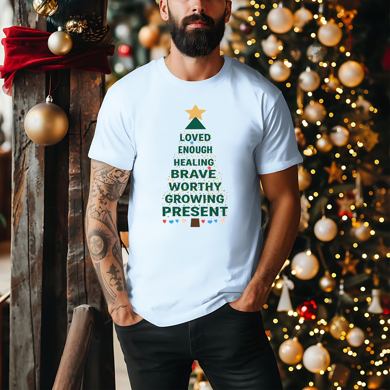 Affirmation Christmas Tree T-Shirt | Holiday Positive Message