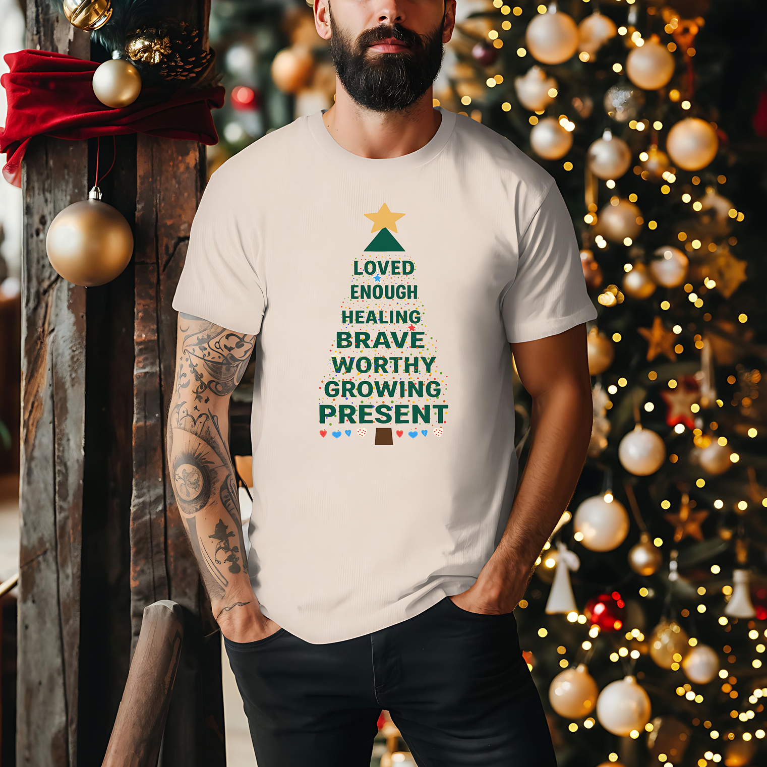 Affirmation Christmas Tree T-Shirt | Holiday Positive Message