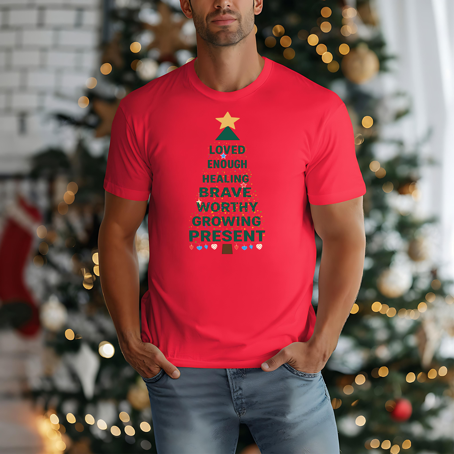 Affirmation Christmas Tree T-Shirt | Holiday Positive Message