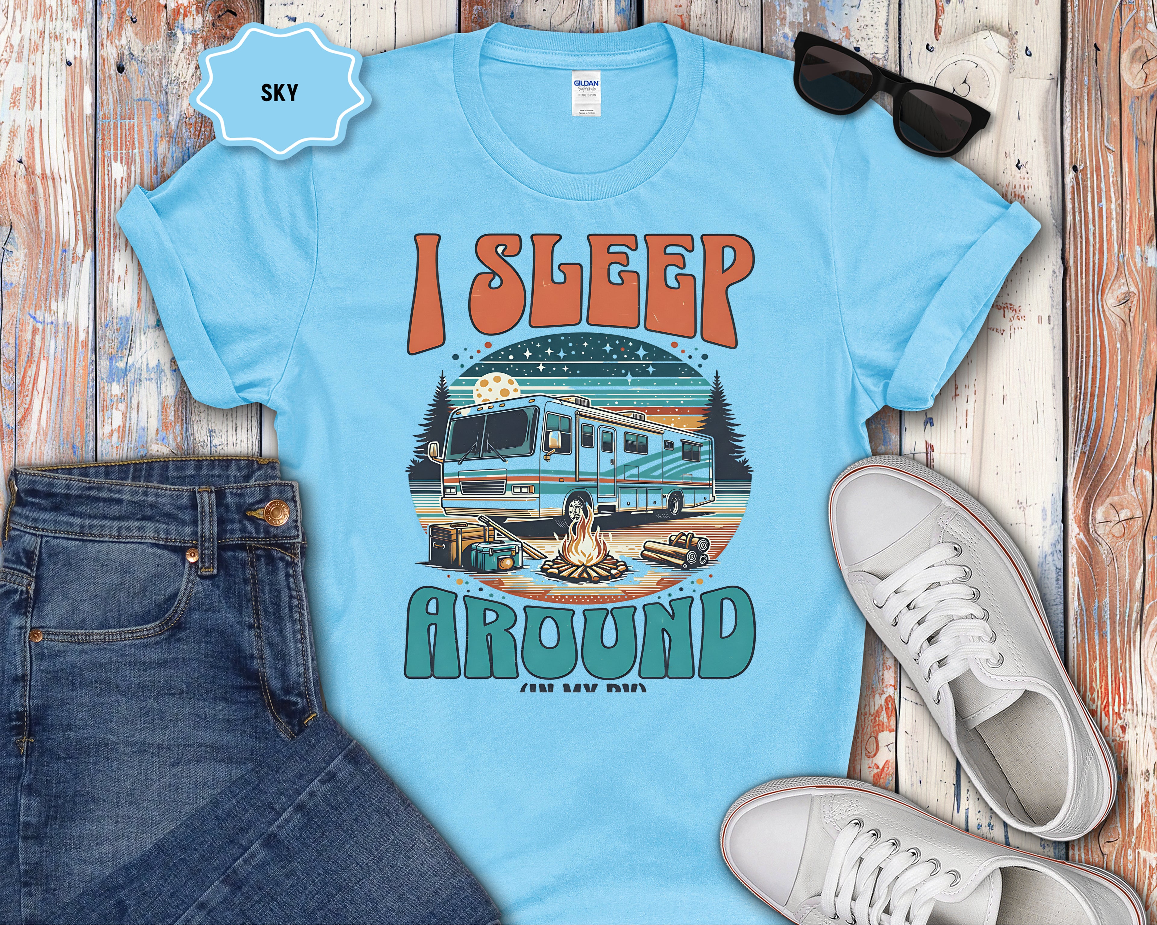 Class A RV I Sleep Around T-Shirt | RV Life, Camper Humor