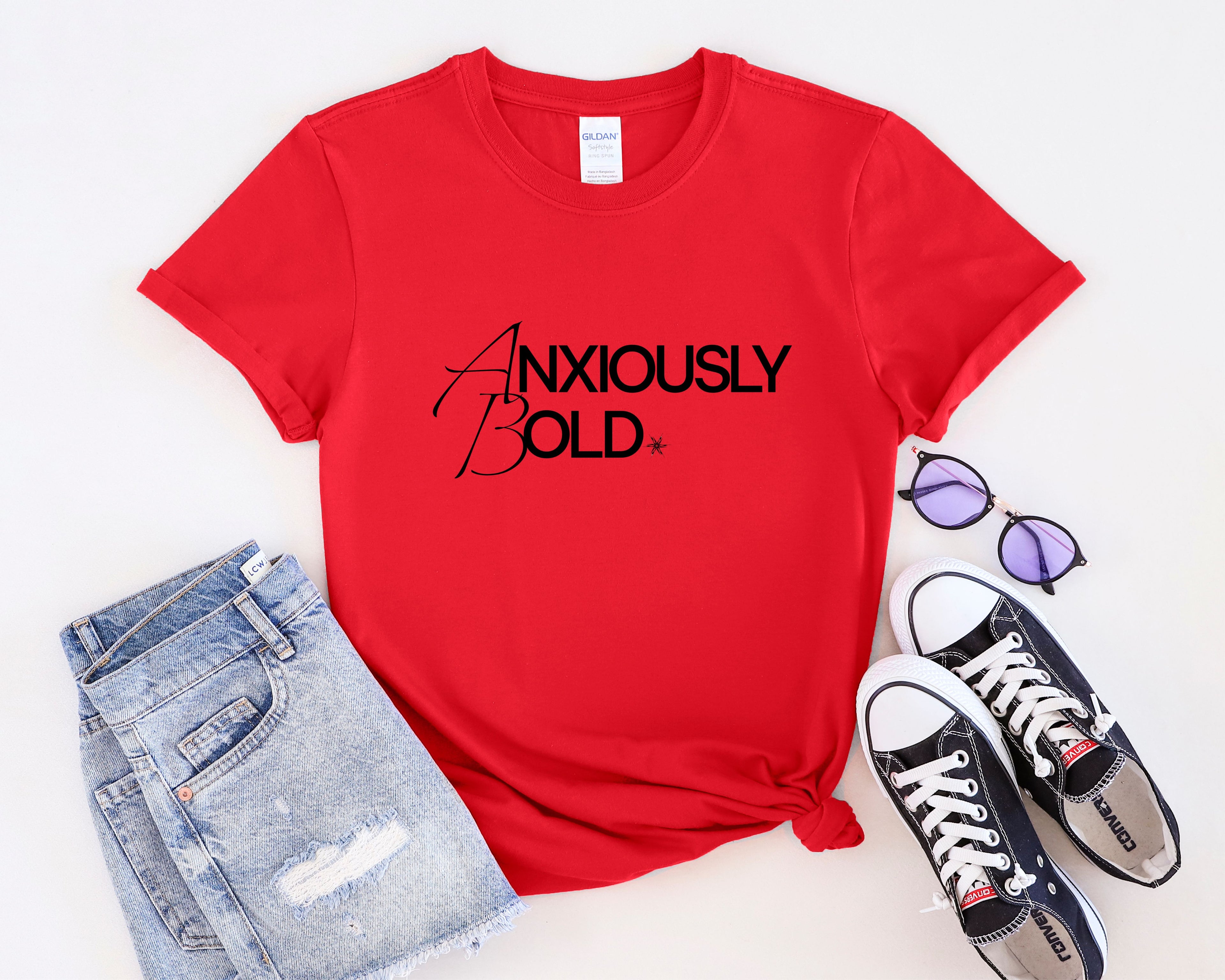Anxiously Bold Mental Health T-Shirt | Anxiety Awareness Typography