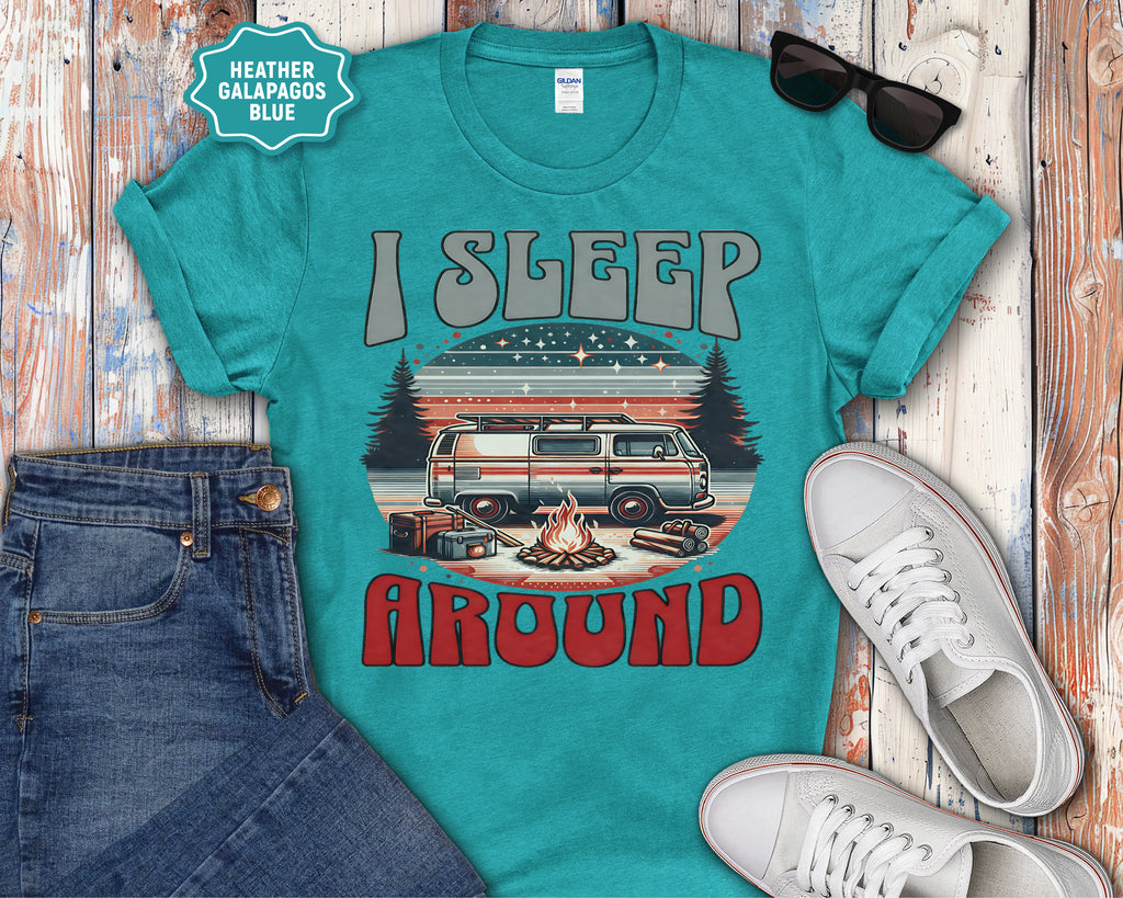 Retro RV I Sleep Around Camping T-Shirt | Vintage Camper Graphic
