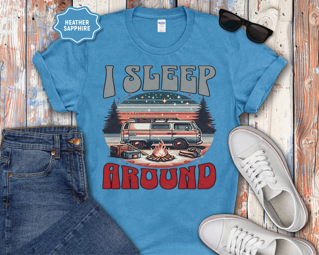 Retro RV I Sleep Around Camping T-Shirt | Vintage Camper Graphic
