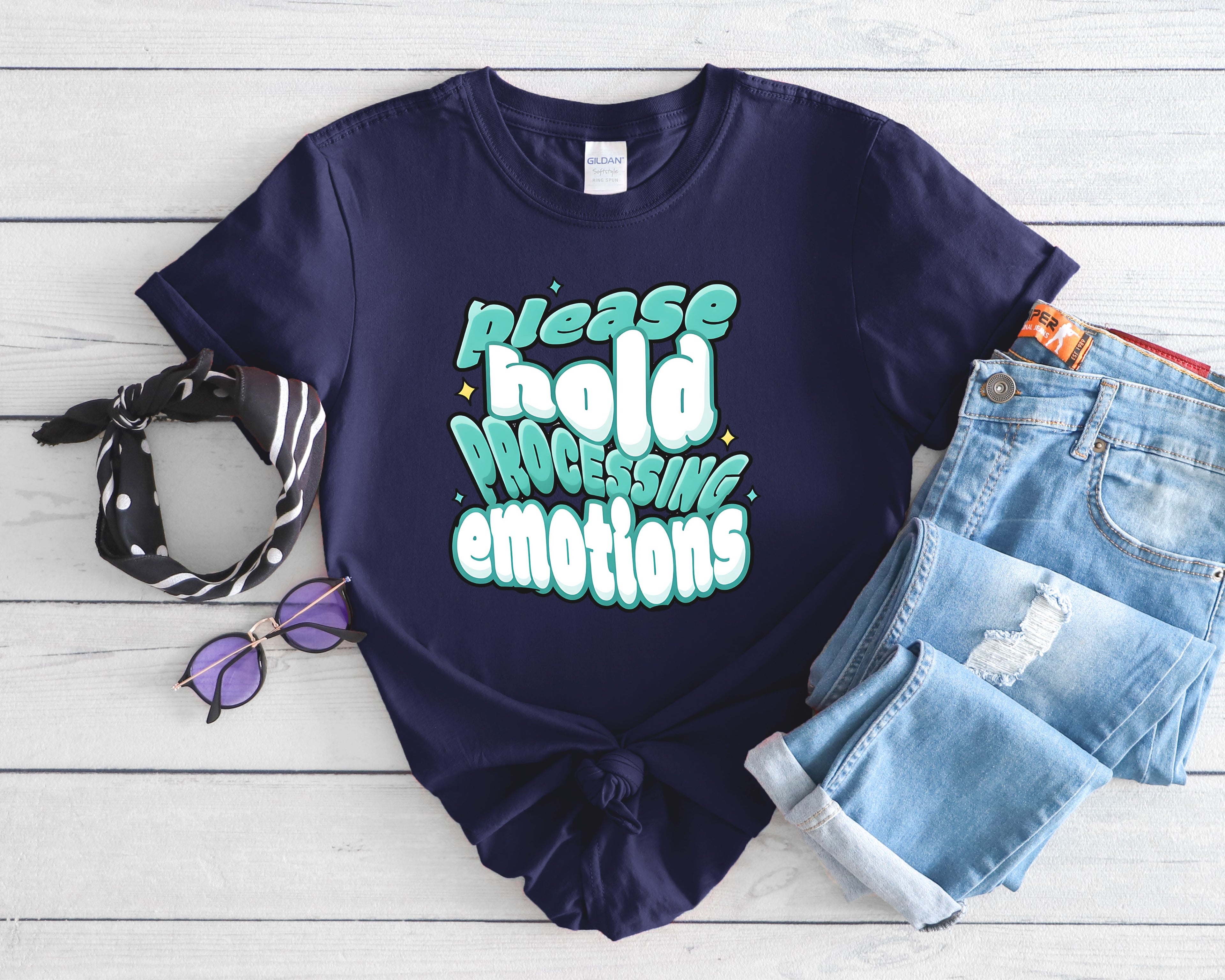 Please Hold Processing Emotions Mental Health T-Shirt