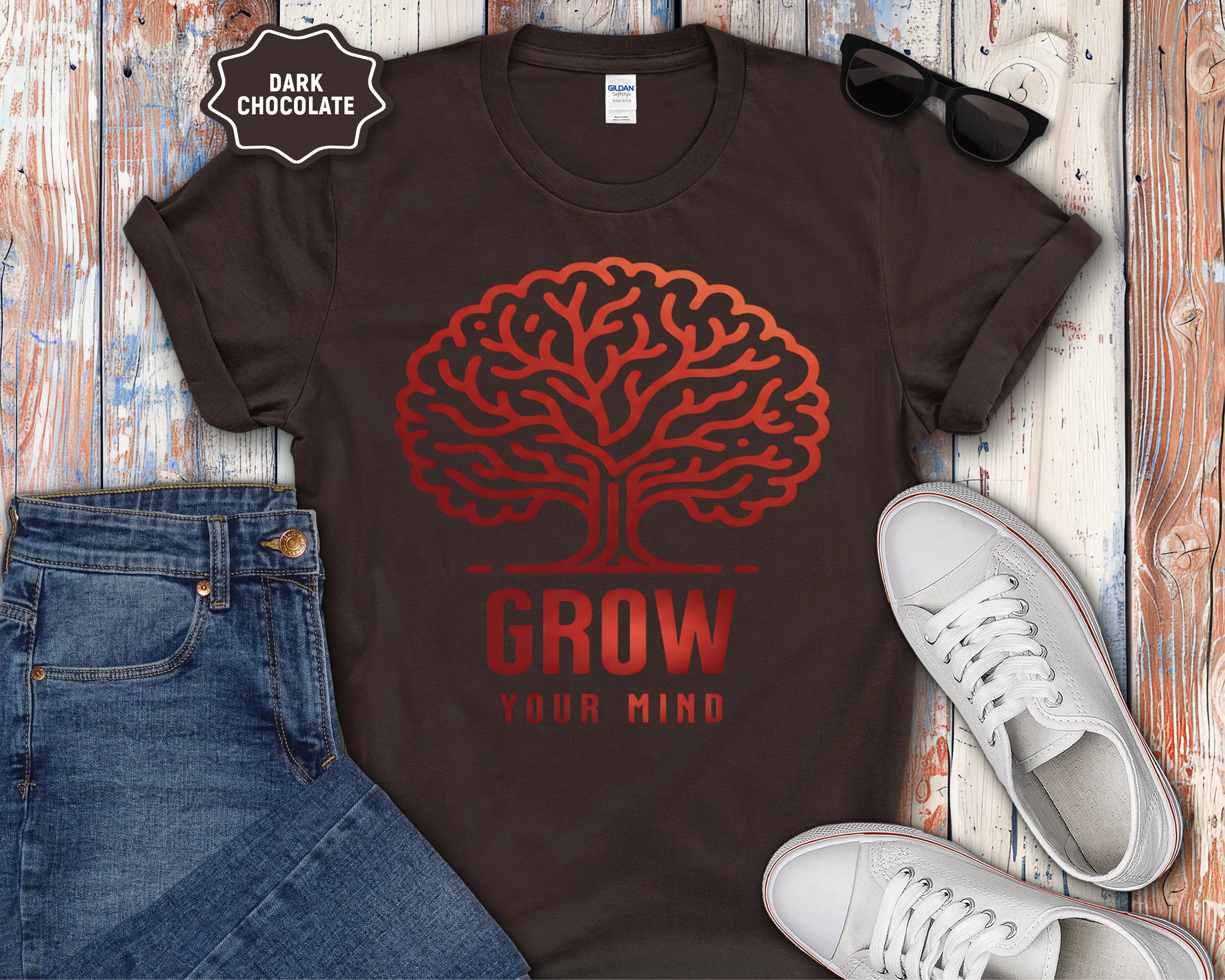 Grow Your Mind brain tree T-Shirt | educational mindfulness tee