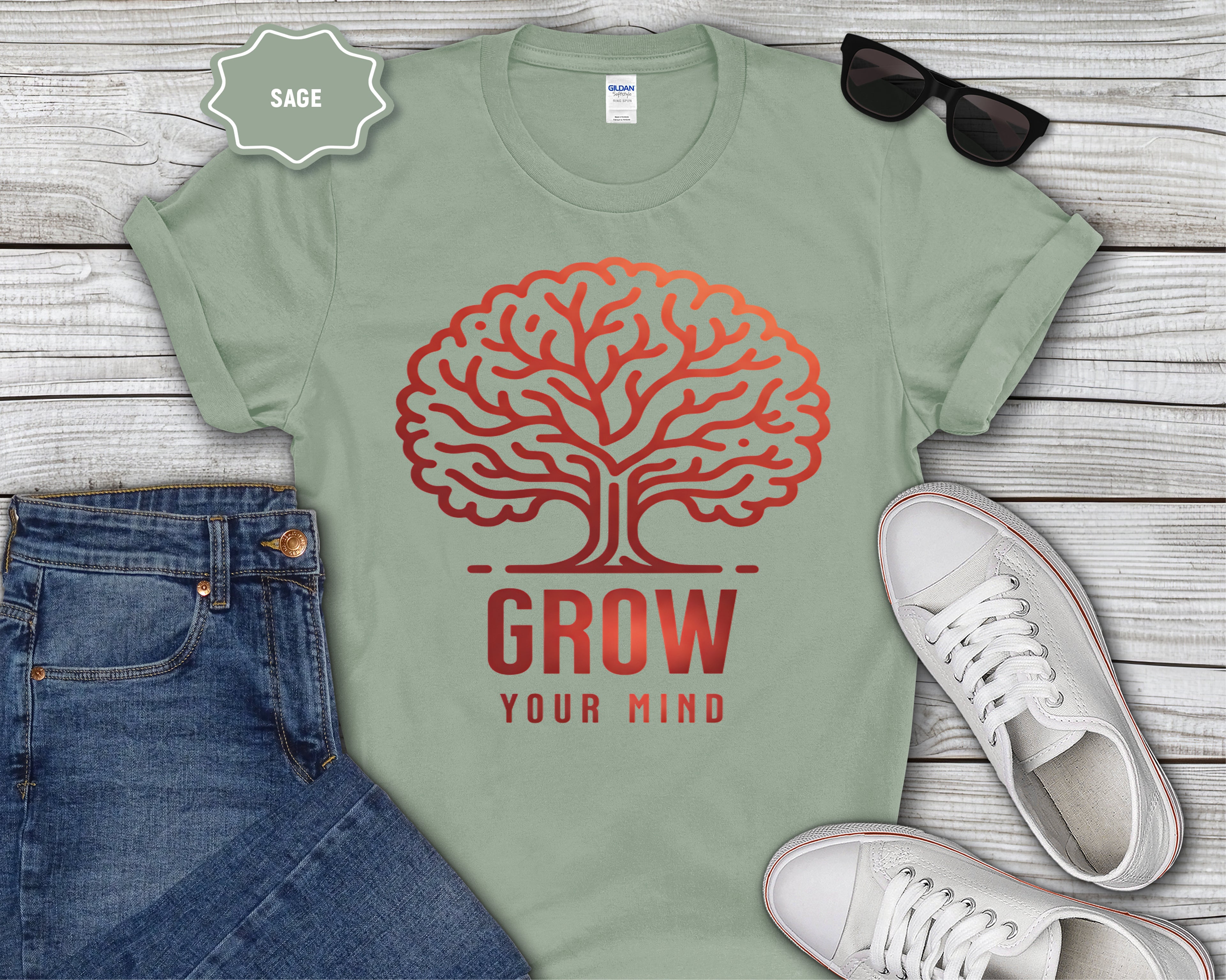Grow Your Mind brain tree T-Shirt | educational mindfulness tee