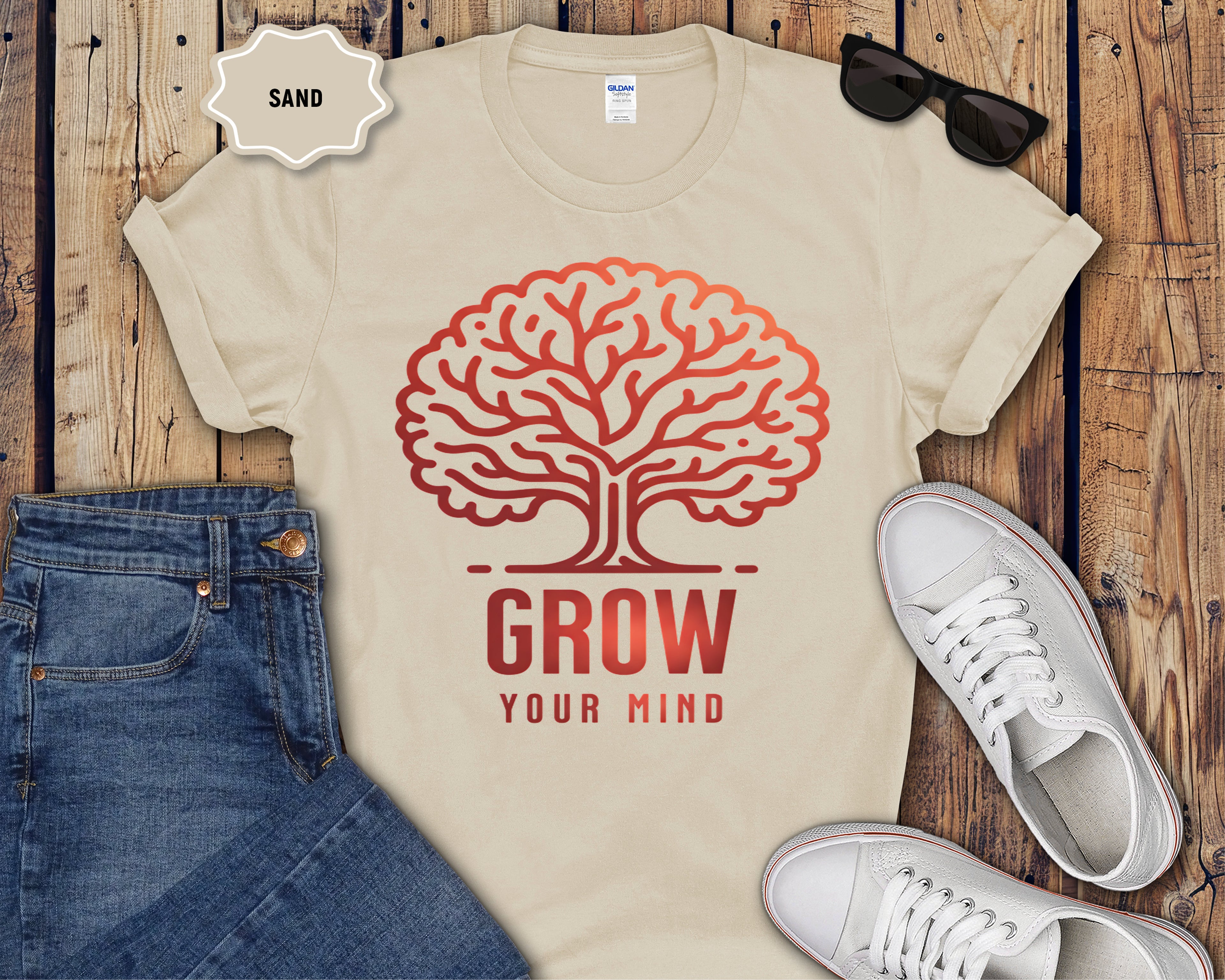 Grow Your Mind brain tree T-Shirt | educational mindfulness tee
