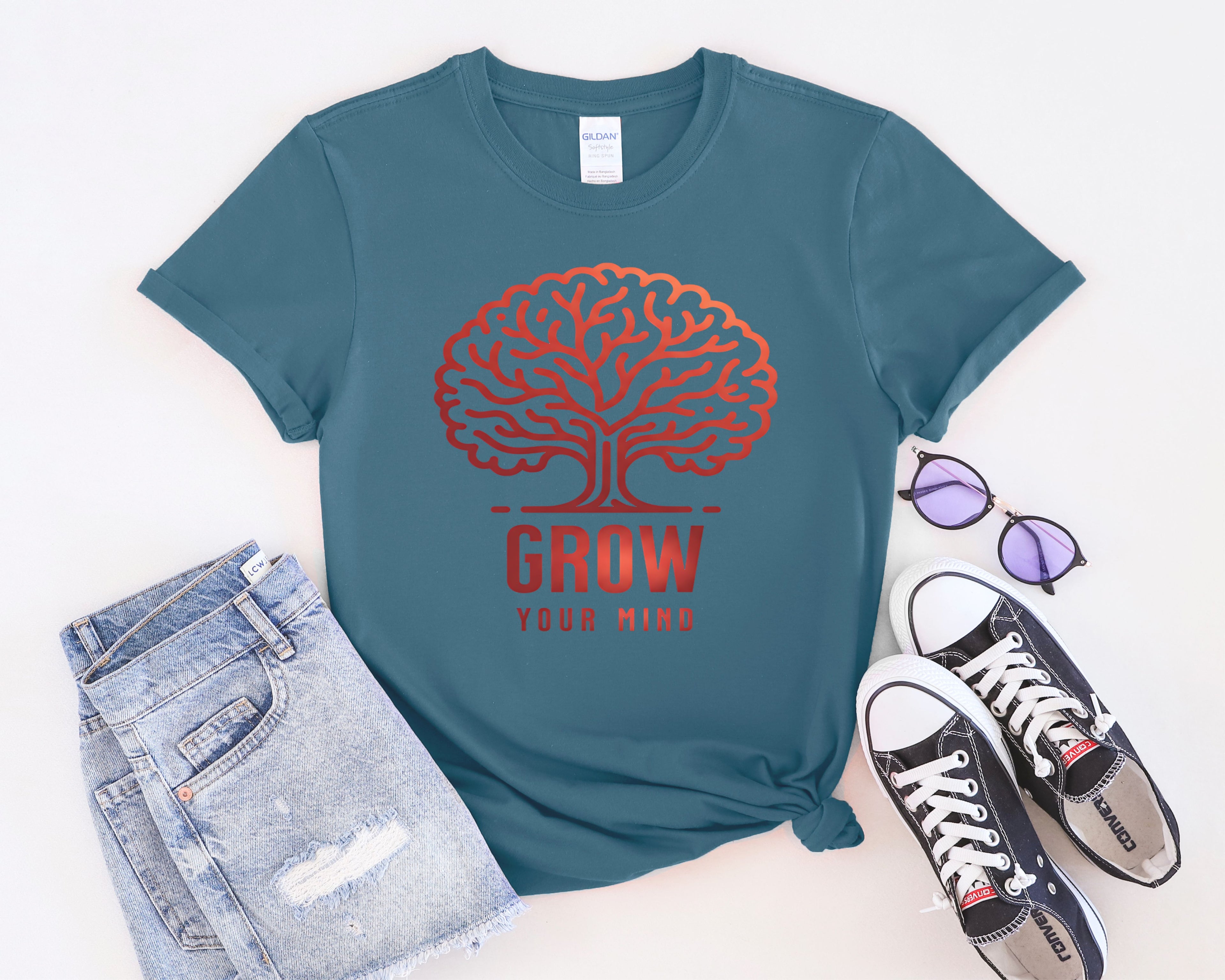 Grow Your Mind brain tree T-Shirt | educational mindfulness tee