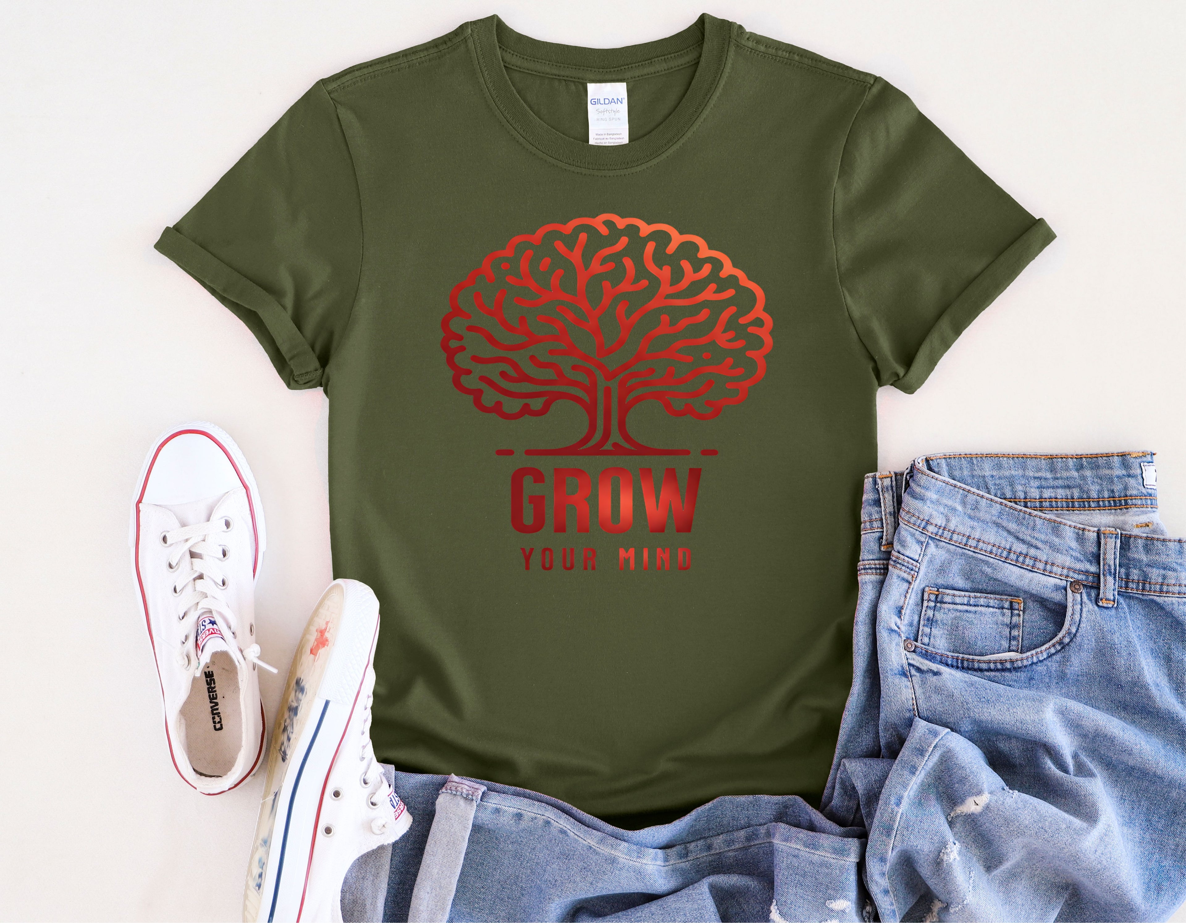 Grow Your Mind brain tree T-Shirt | educational mindfulness tee