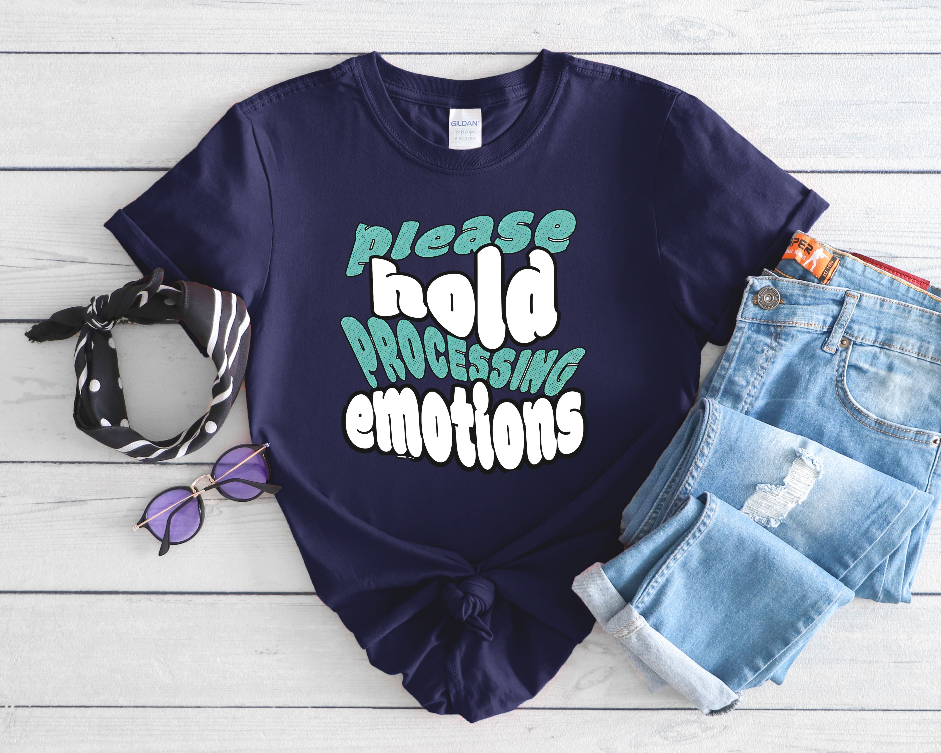Please Hold Processing Emotions Mental Health T-Shirt