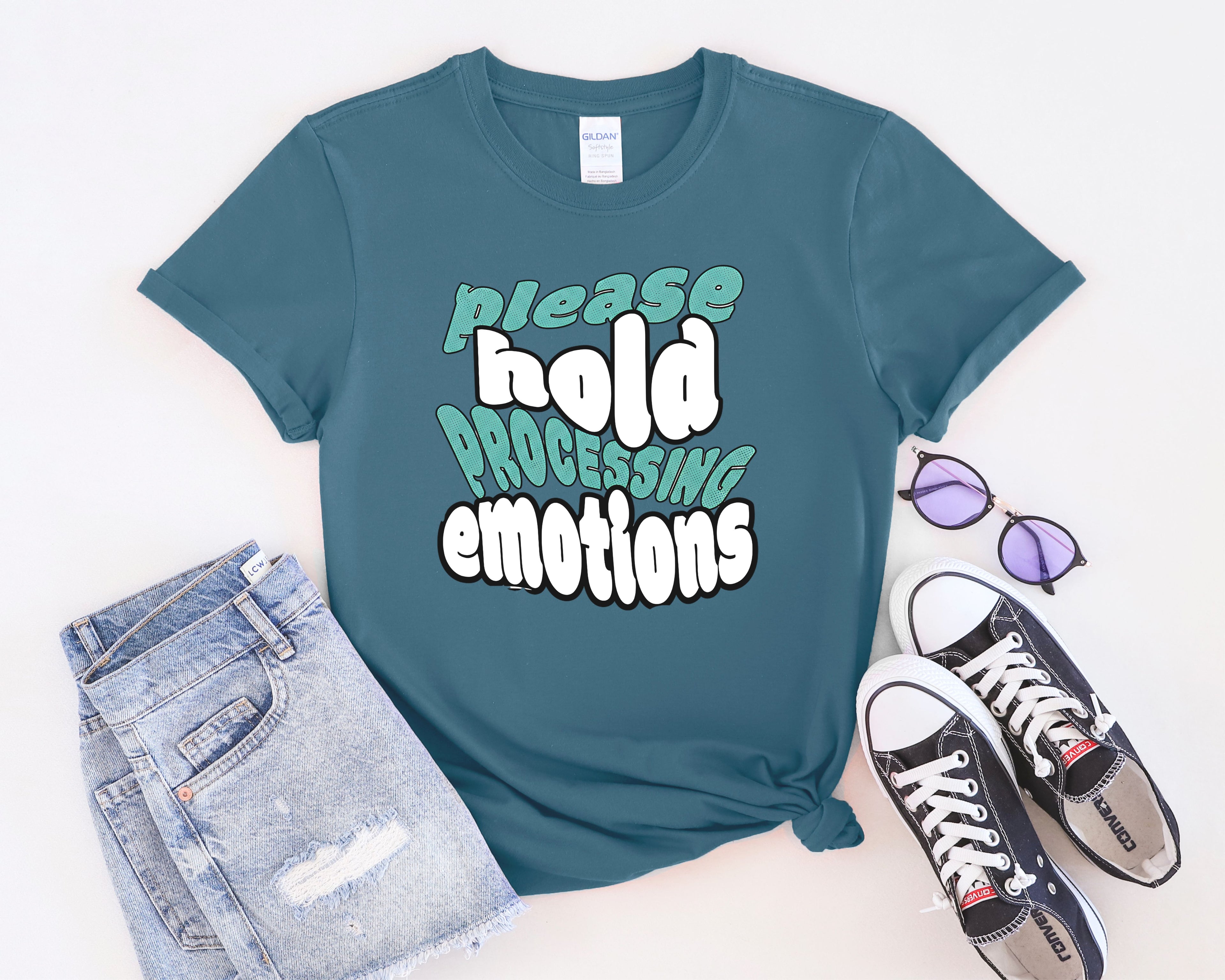 Please Hold Processing Emotions Mental Health T-Shirt