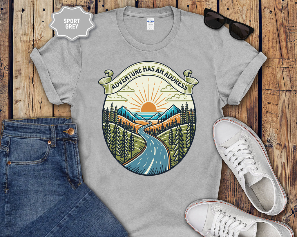 Adventure Has An Address camping T-Shirt