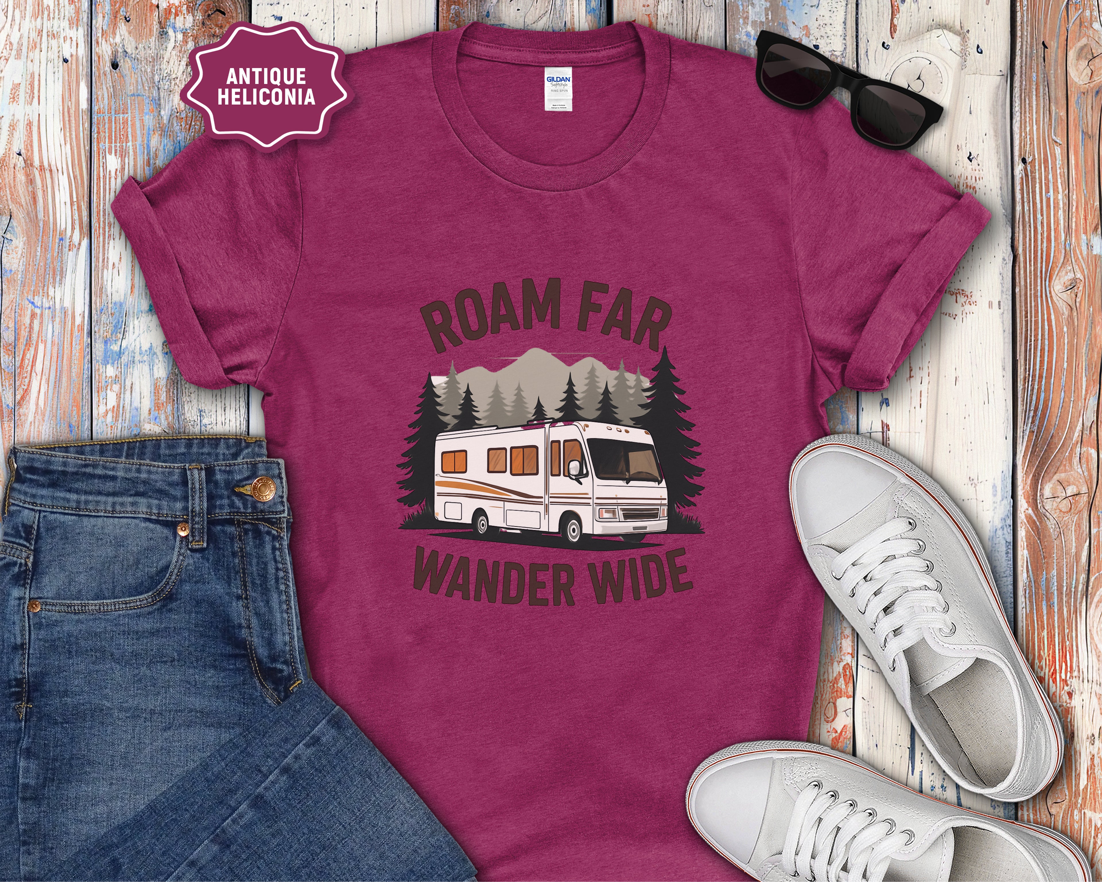 Roam Far Wander Wide Class A RV Motorhome T-Shirt