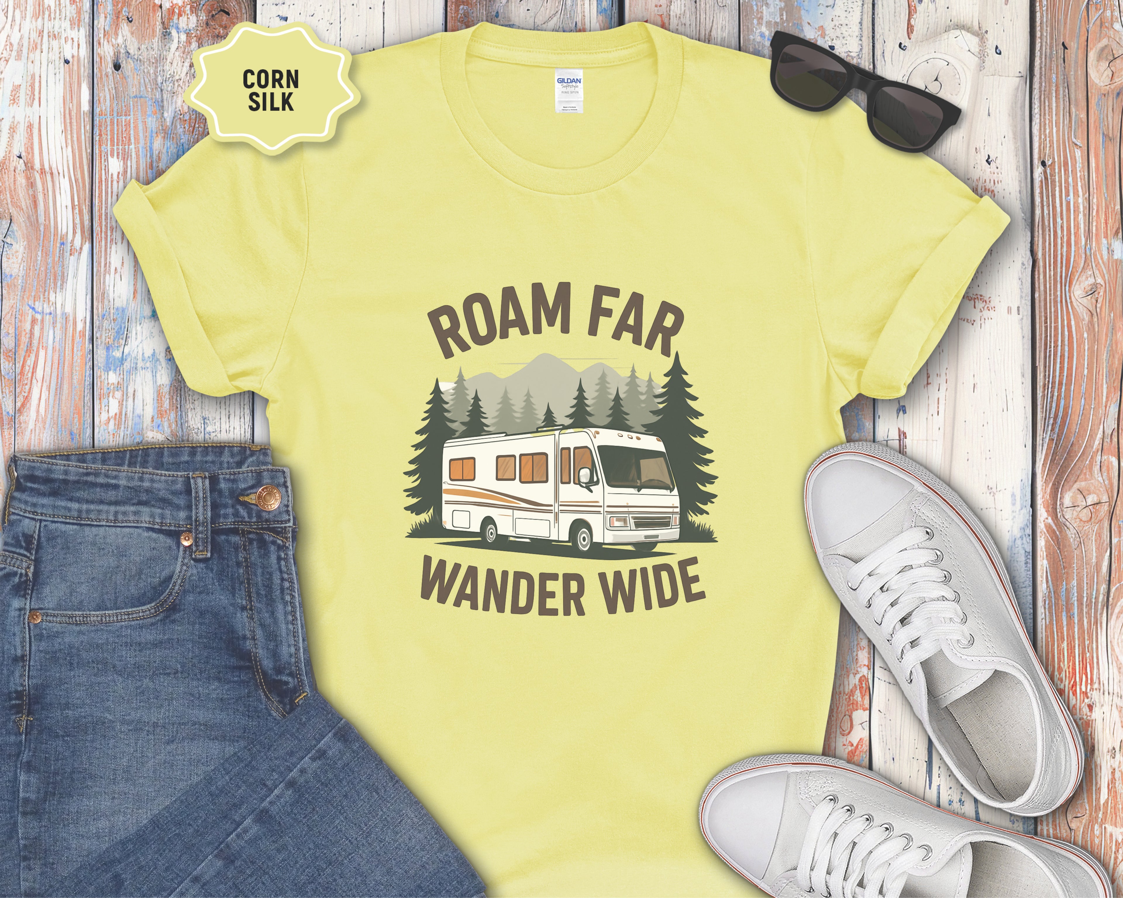 Roam Far Wander Wide Class A RV Motorhome T-Shirt