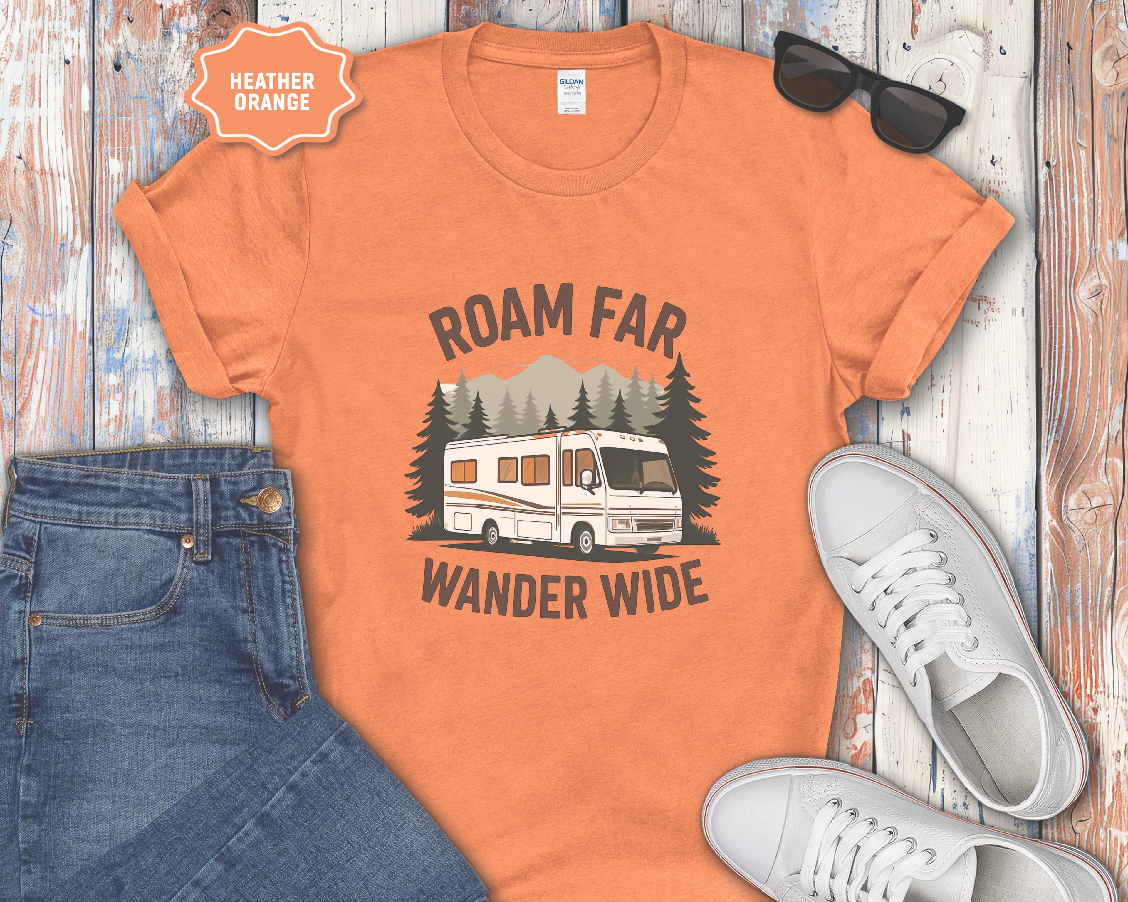 Roam Far Wander Wide Class A RV Motorhome T-Shirt