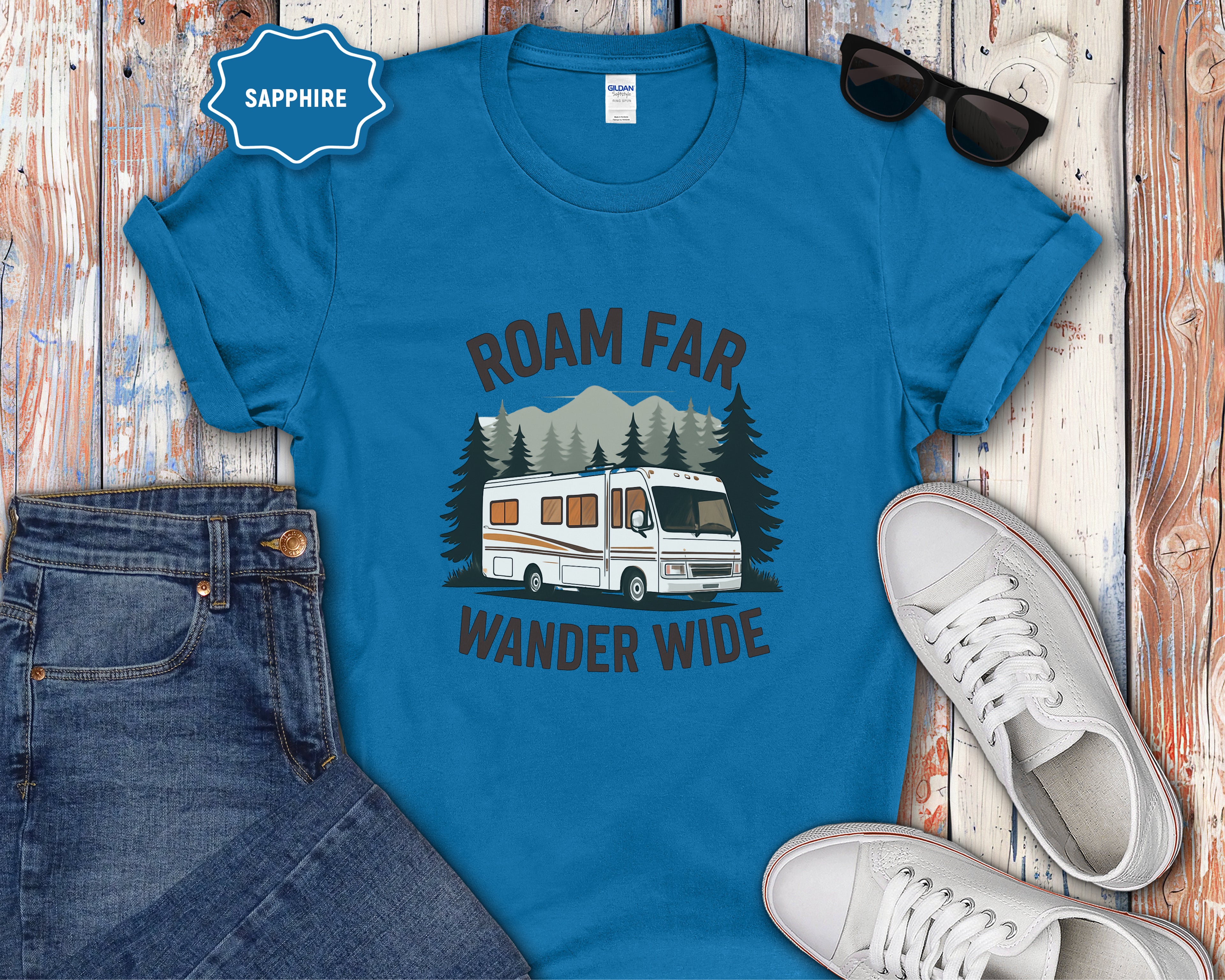 Roam Far Wander Wide Class A RV Motorhome T-Shirt