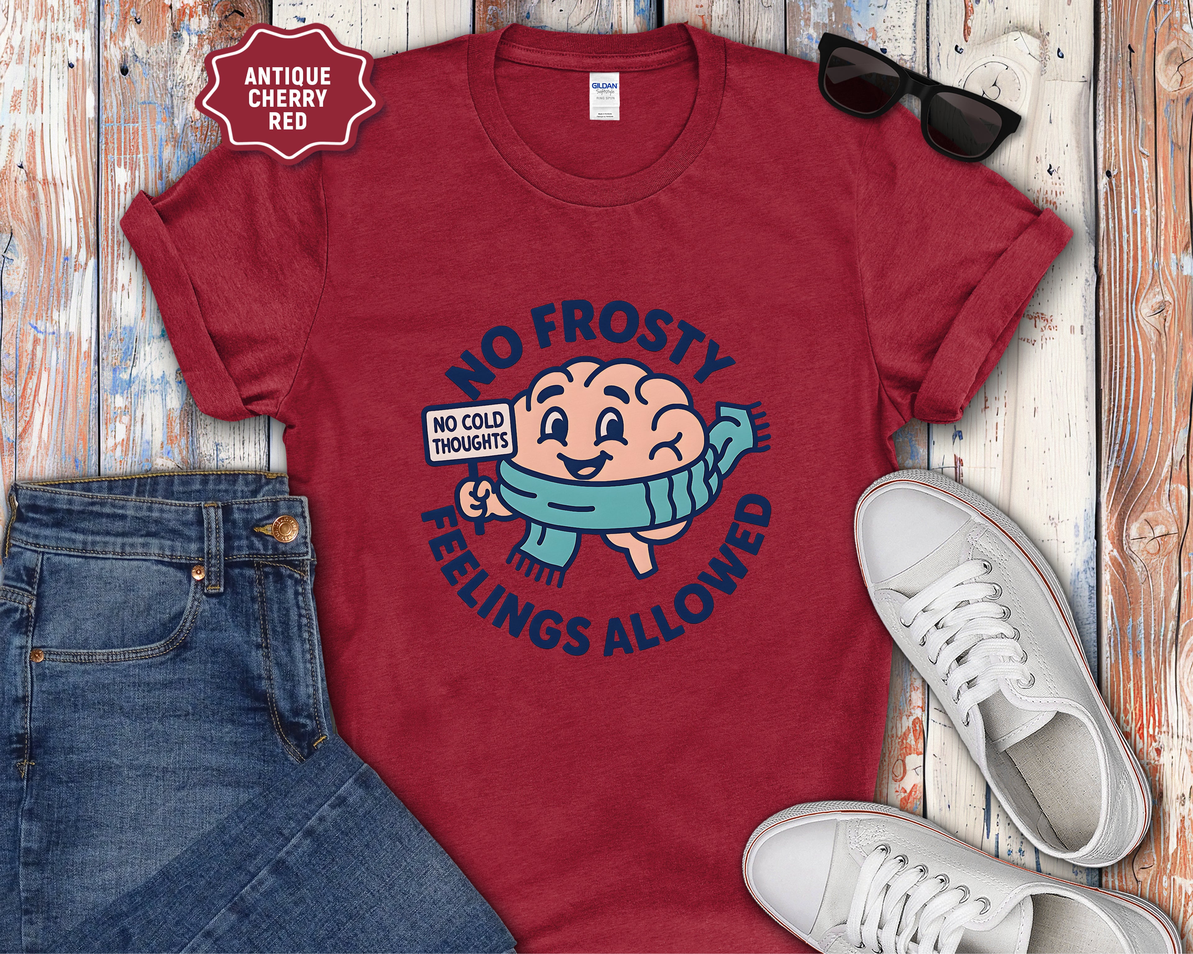 No Frosty Feelings Allowed Brain with Scarf T-Shirt