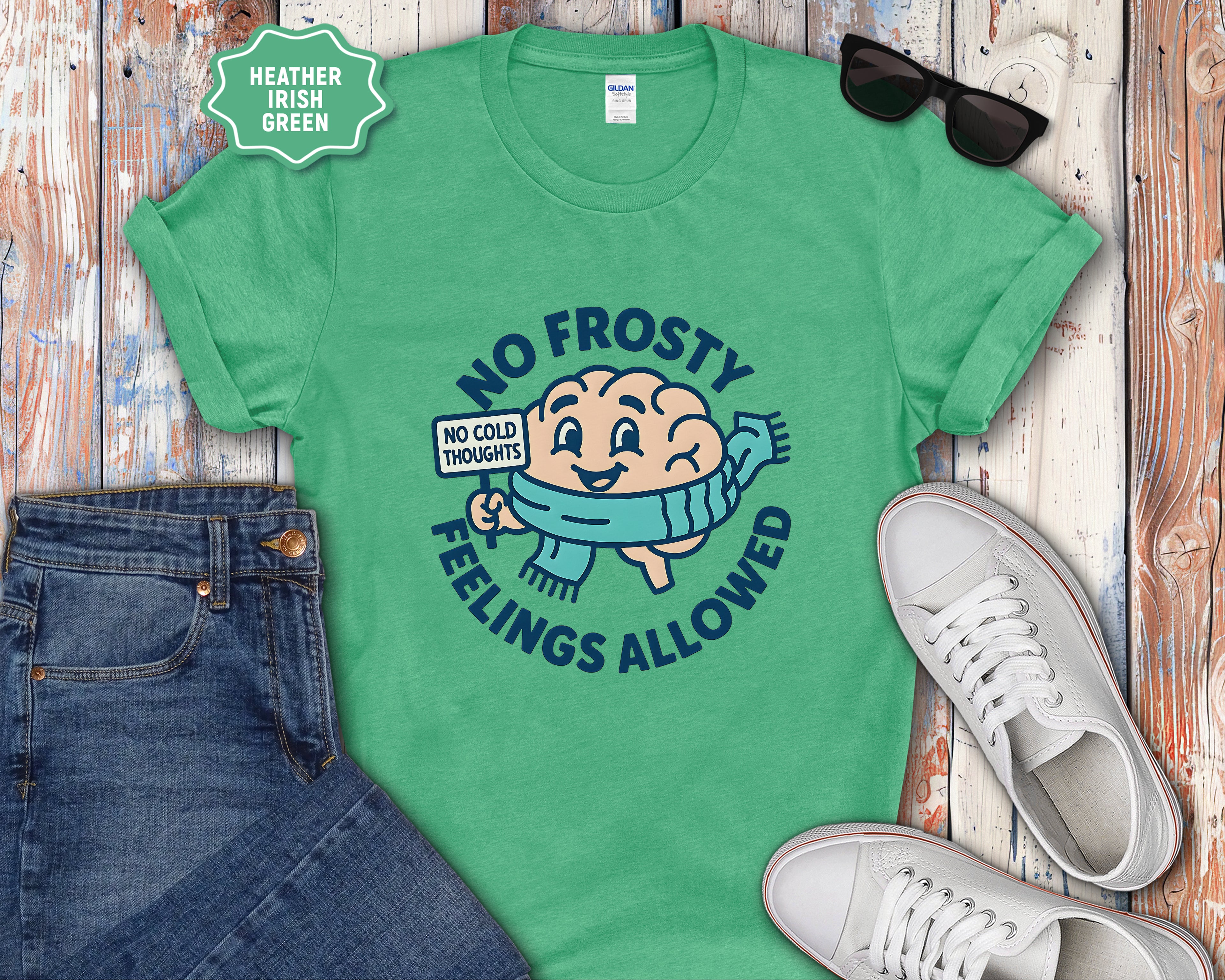 No Frosty Feelings Allowed Brain with Scarf T-Shirt