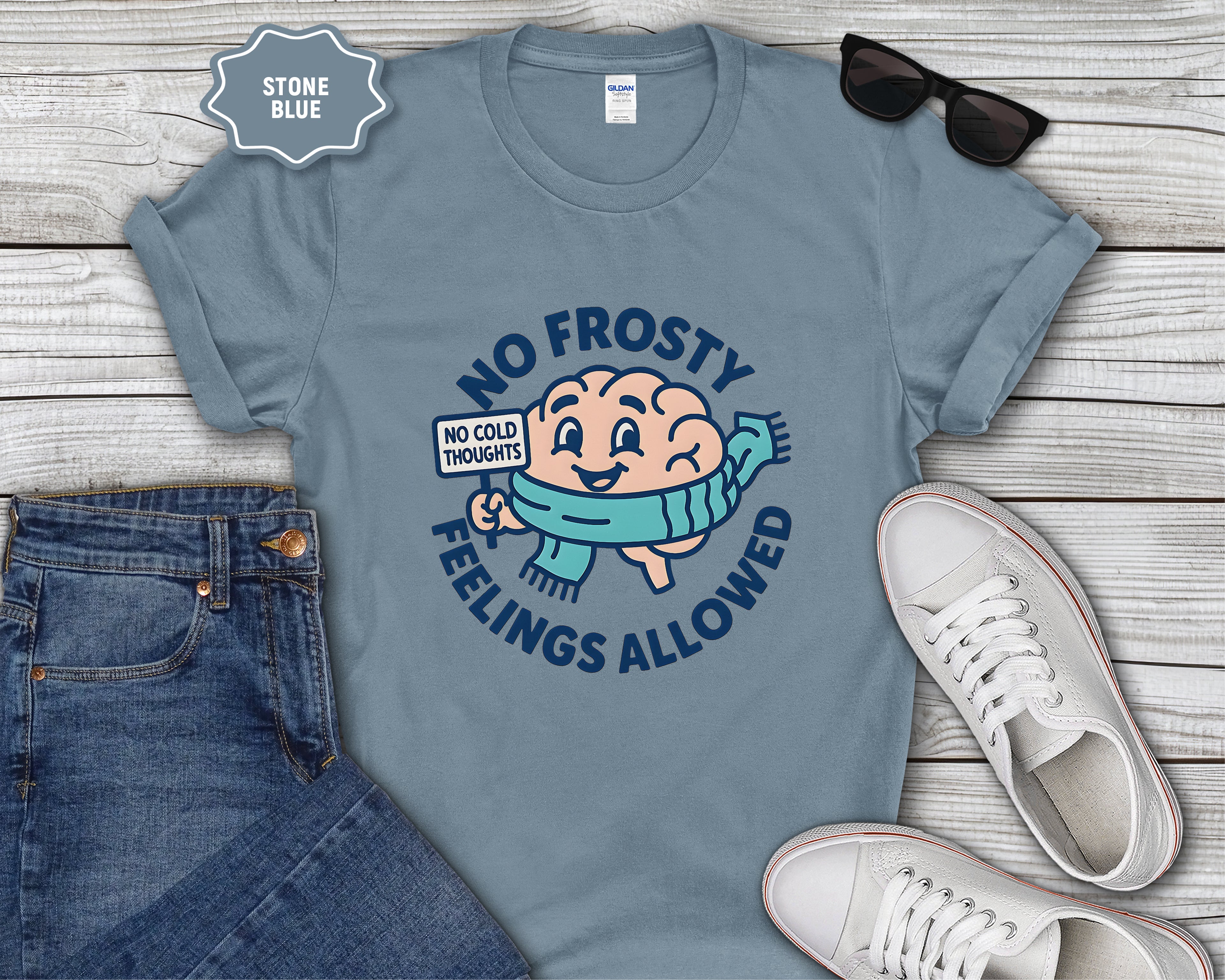 No Frosty Feelings Allowed Brain with Scarf T-Shirt