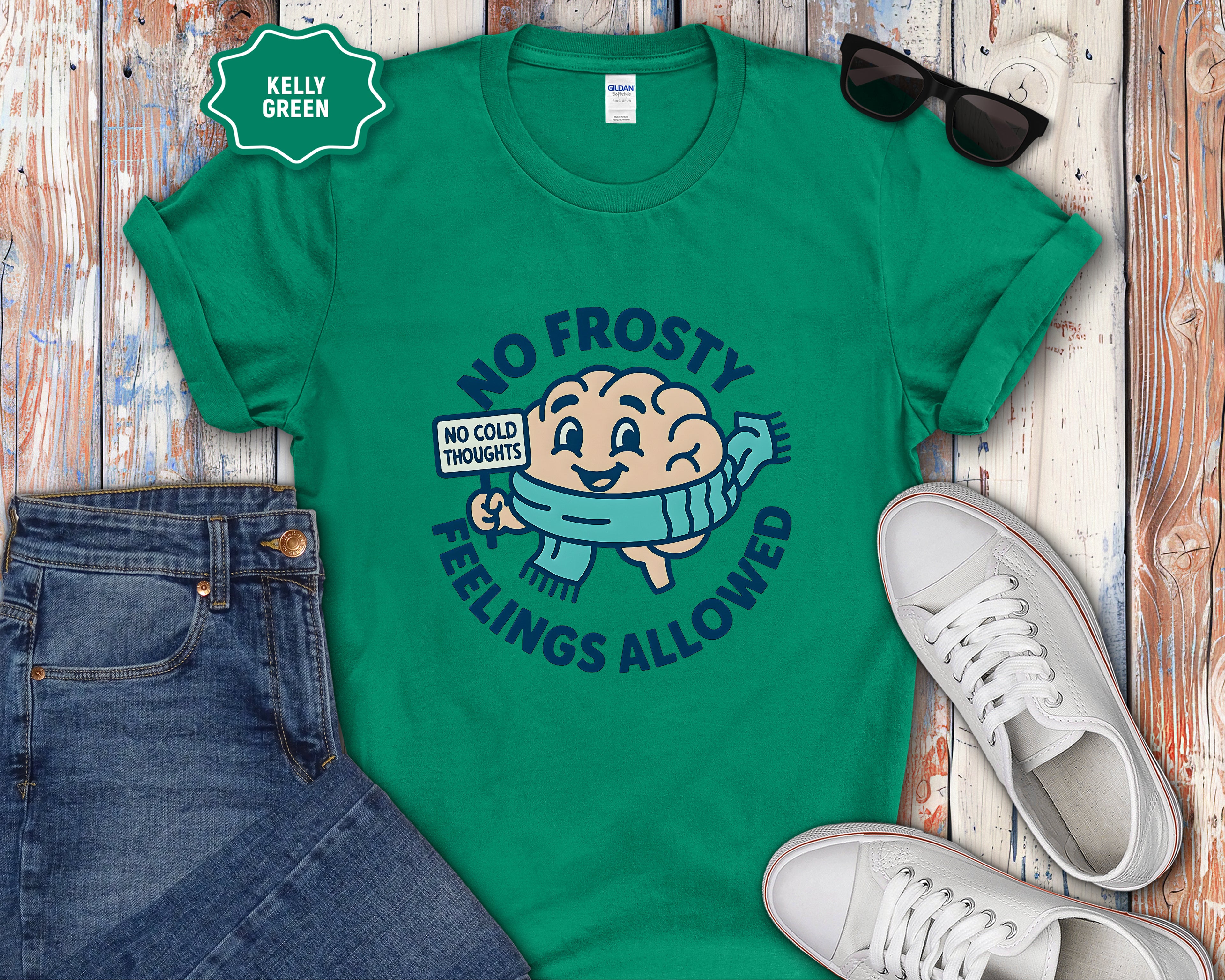 No Frosty Feelings Allowed Brain with Scarf T-Shirt