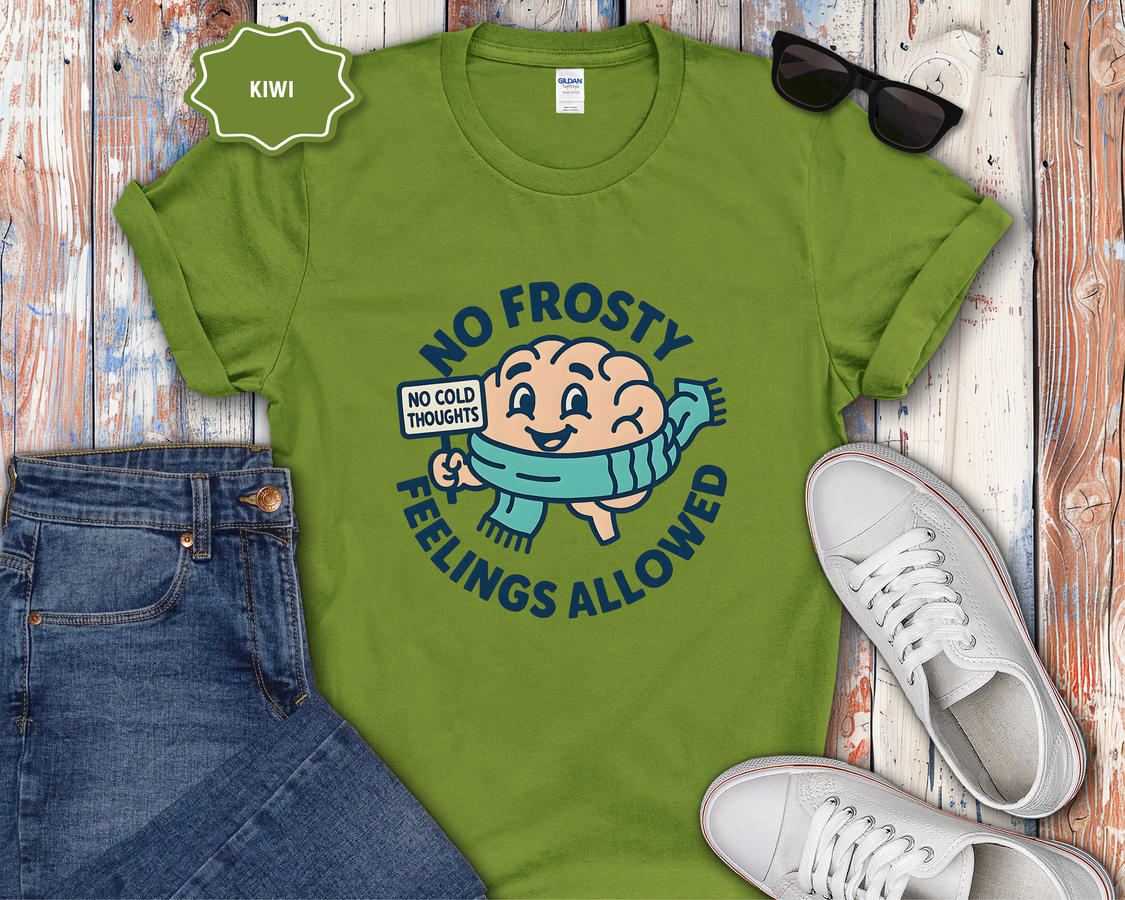 No Frosty Feelings Allowed Brain with Scarf T-Shirt