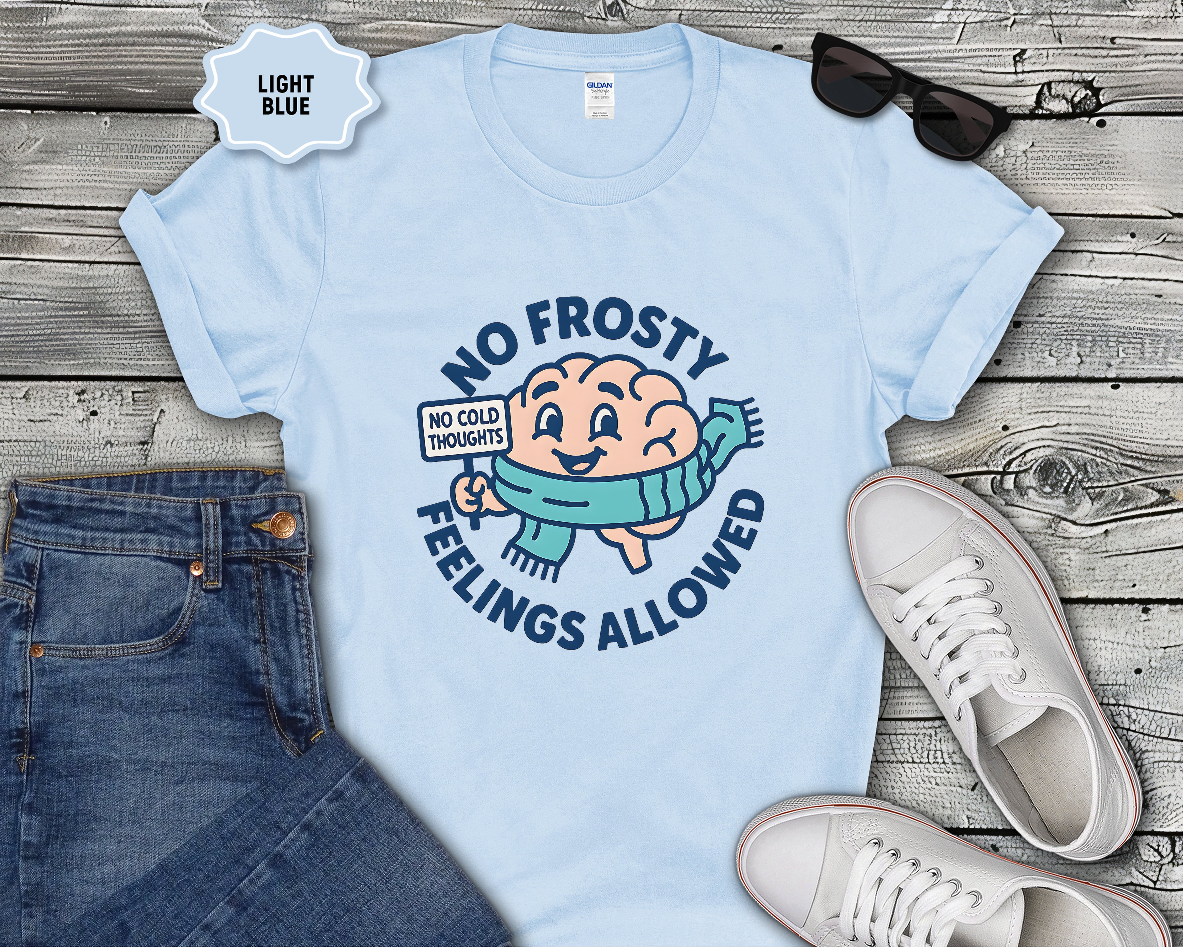 No Frosty Feelings Allowed Brain with Scarf T-Shirt