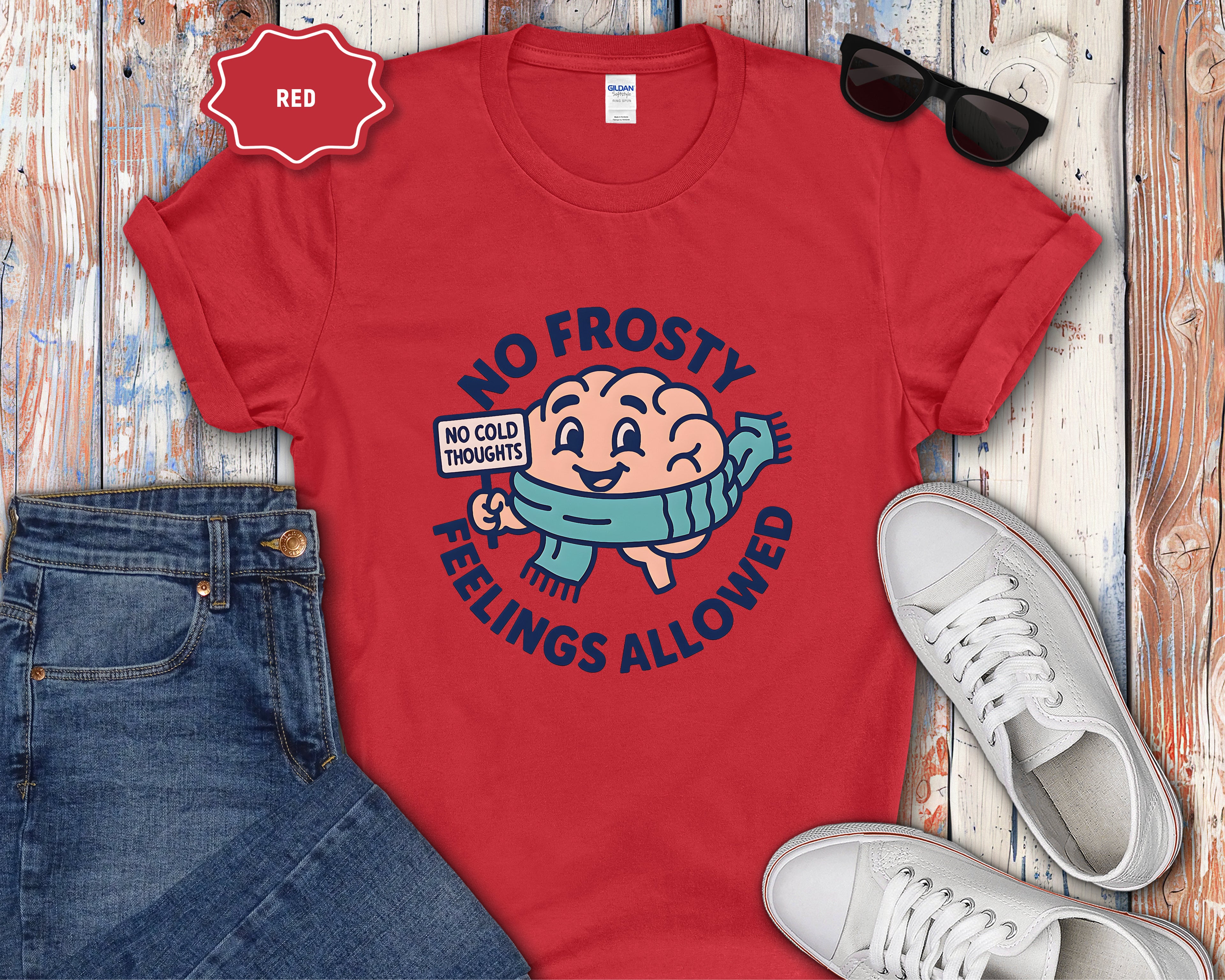 No Frosty Feelings Allowed Brain with Scarf T-Shirt