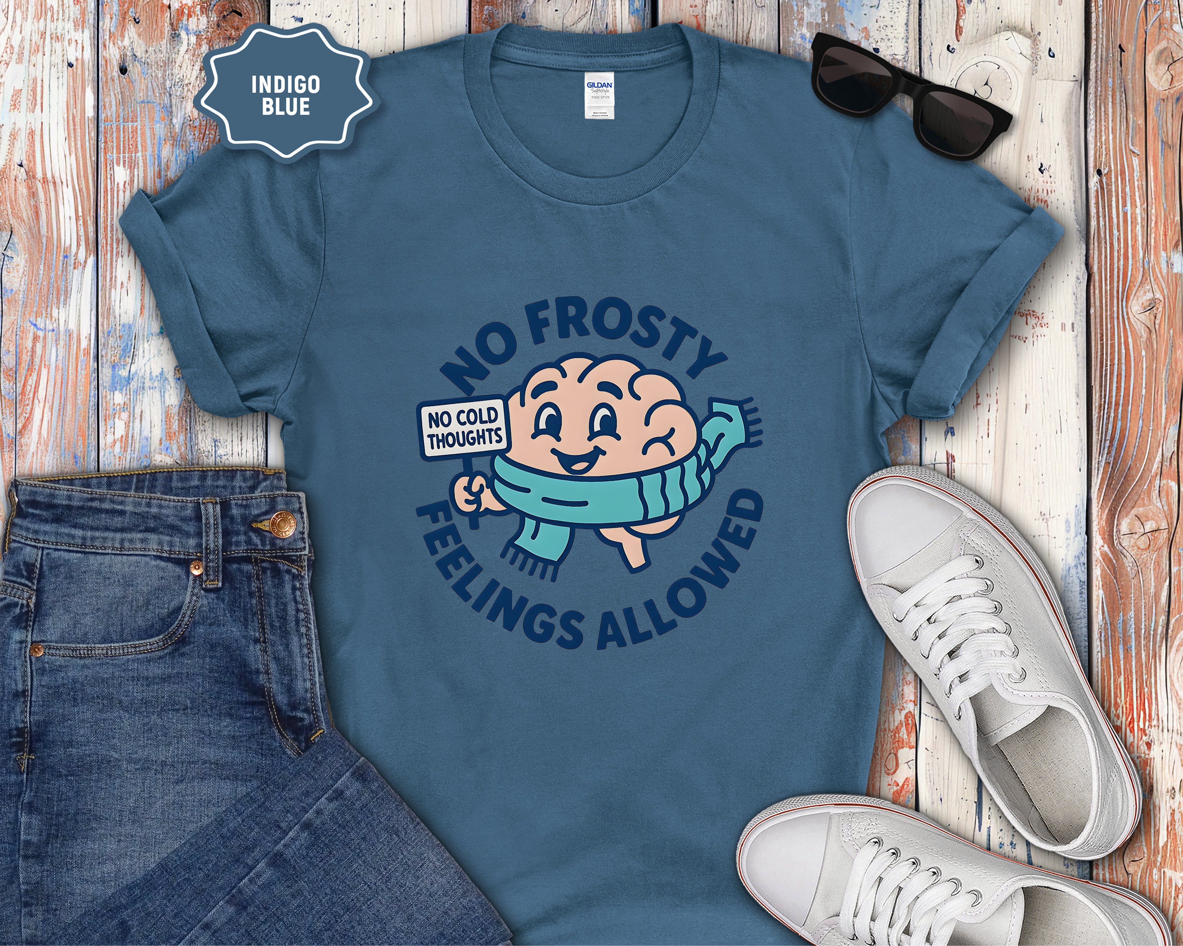 No Frosty Feelings Allowed Brain with Scarf T-Shirt