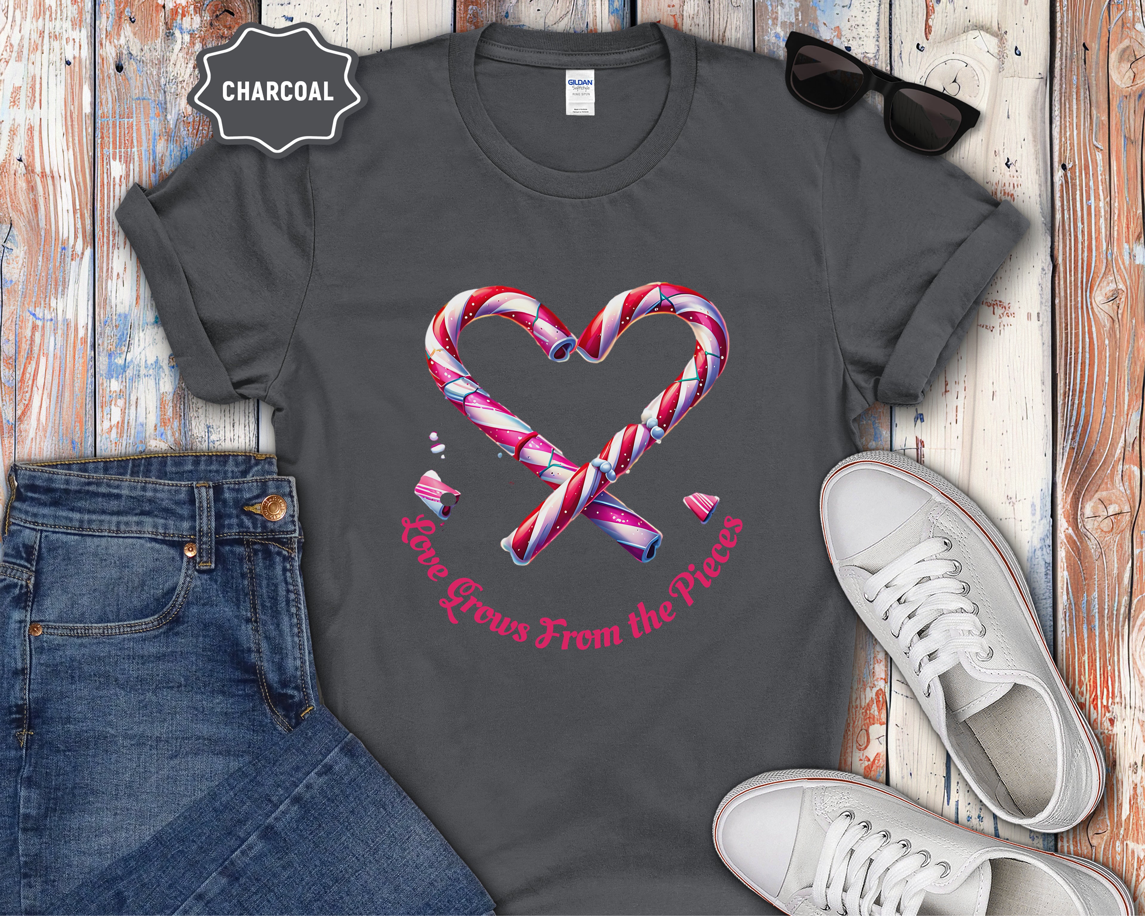 Love Grows From the Pieces Candy Cane Heart T-Shirt