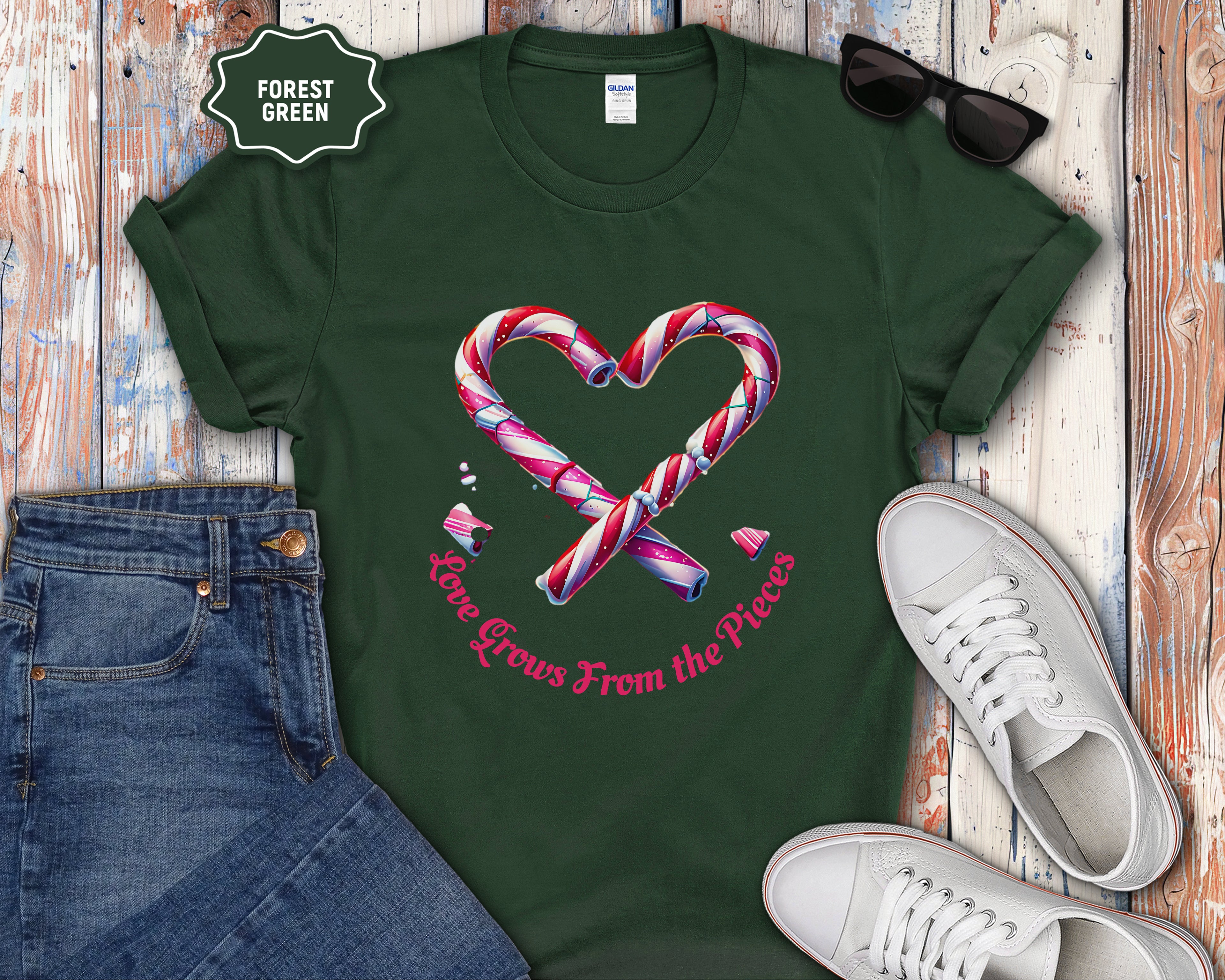 Love Grows From the Pieces Candy Cane Heart T-Shirt