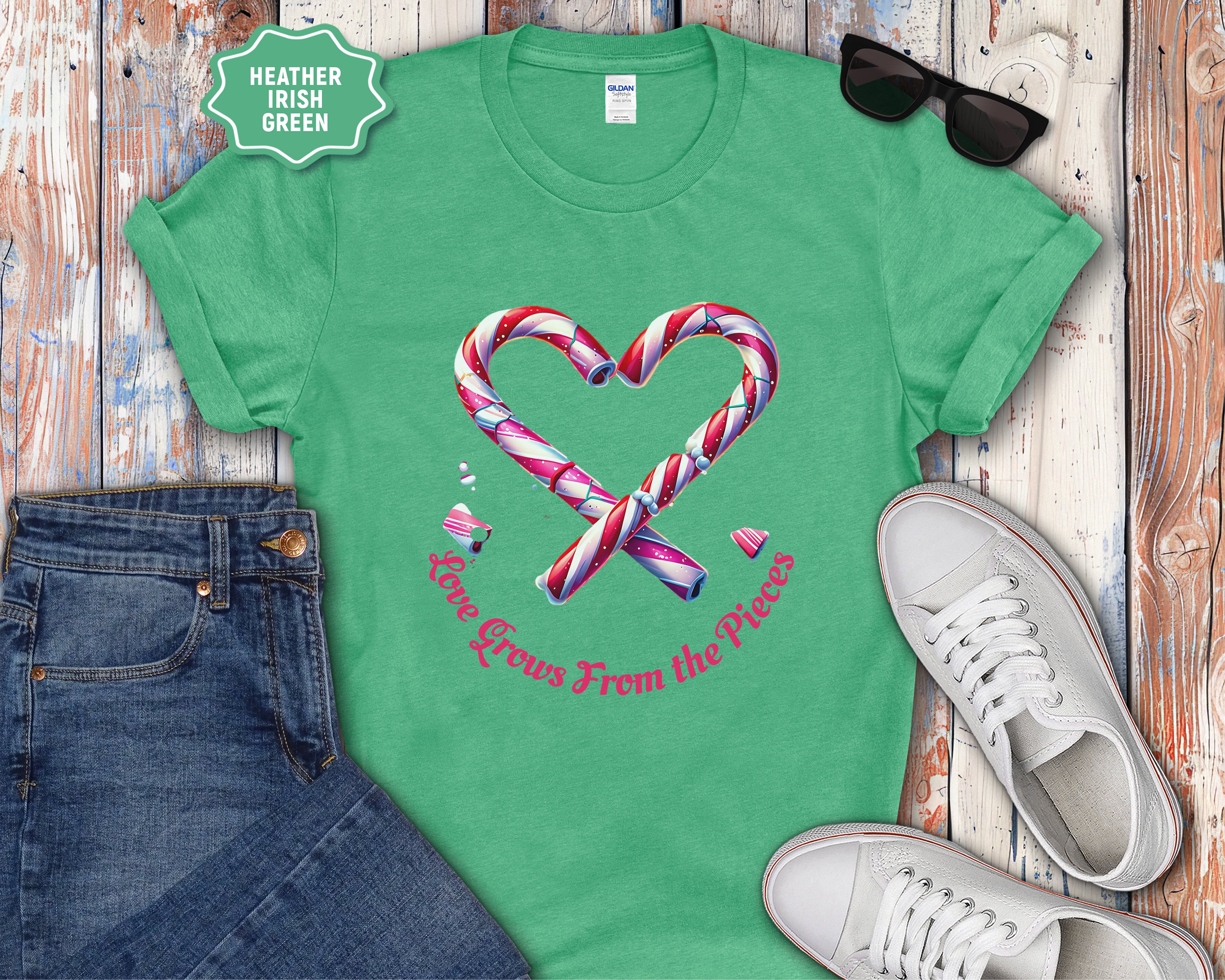 Love Grows From the Pieces Candy Cane Heart T-Shirt