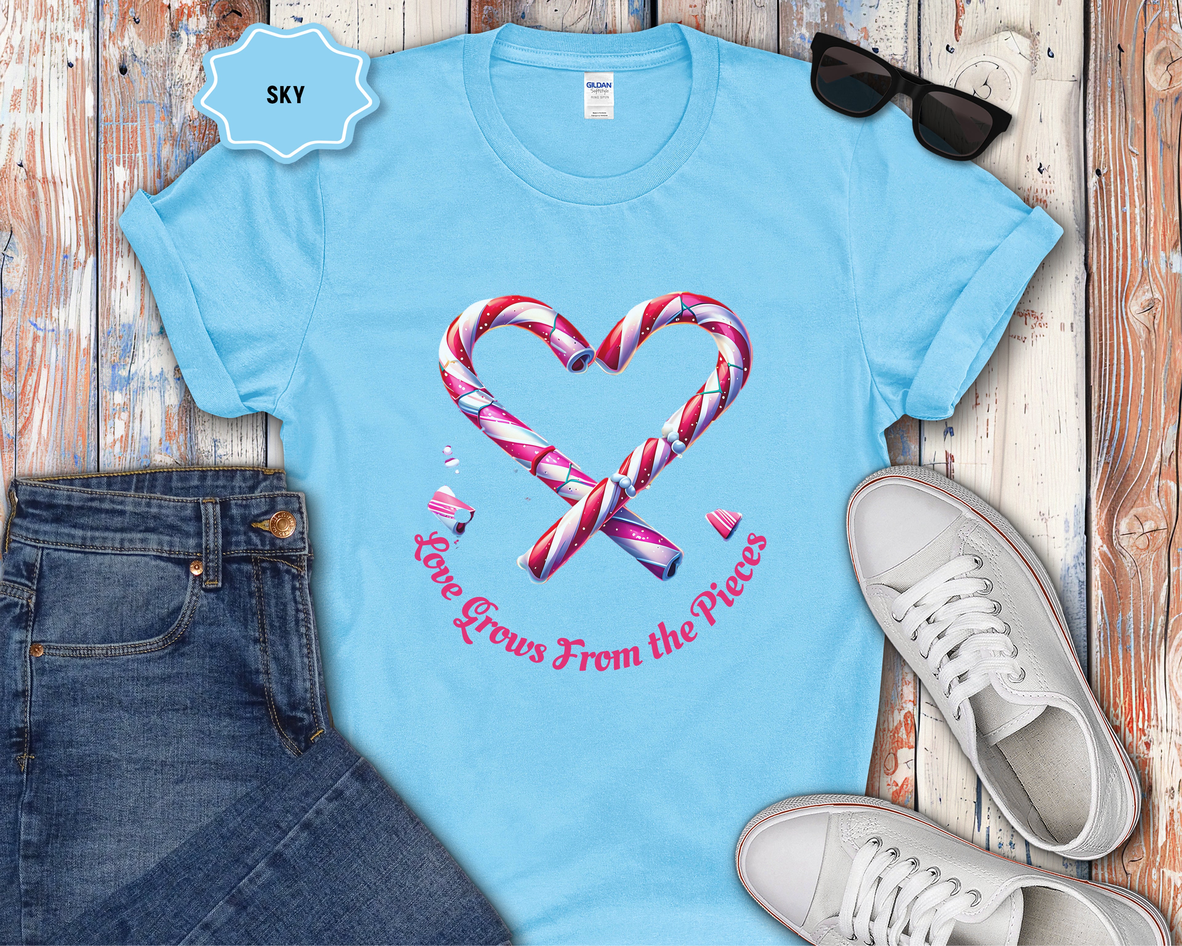 Love Grows From the Pieces Candy Cane Heart T-Shirt
