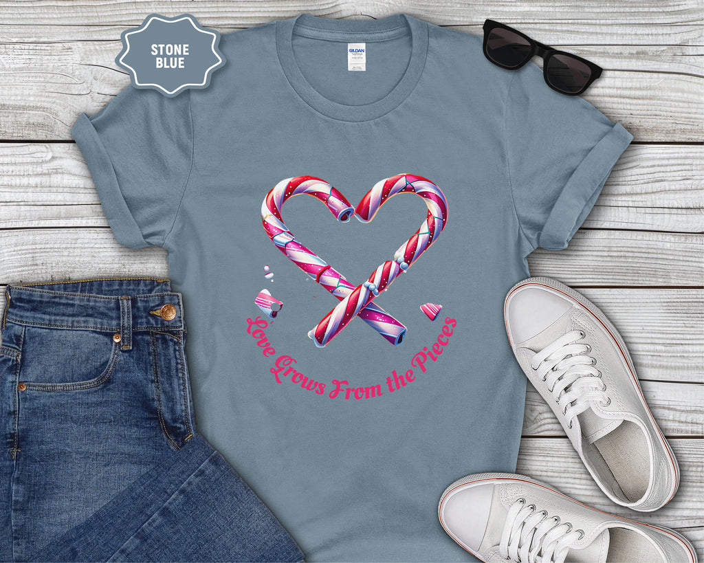 Love Grows From the Pieces Candy Cane Heart T-Shirt