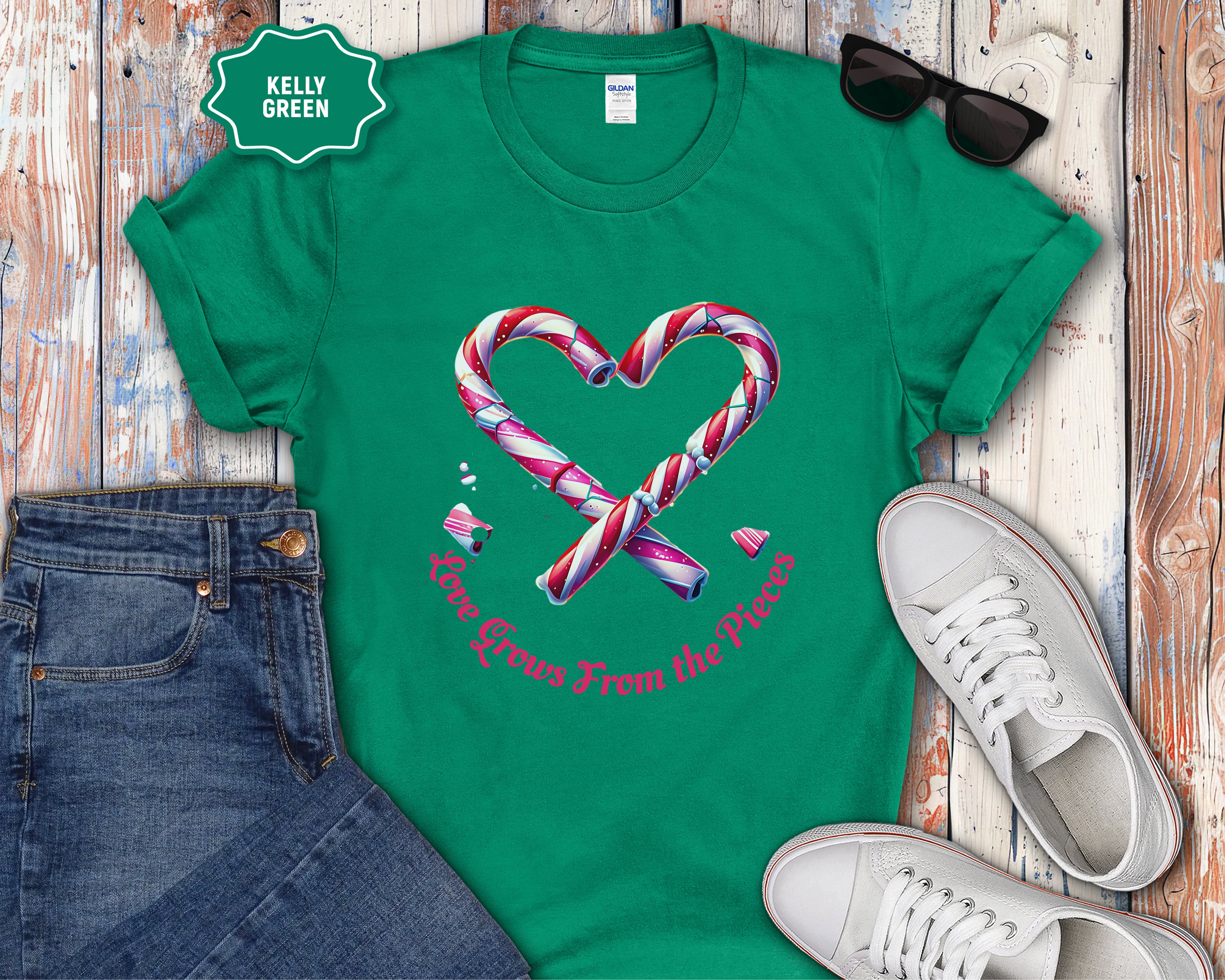 Love Grows From the Pieces Candy Cane Heart T-Shirt