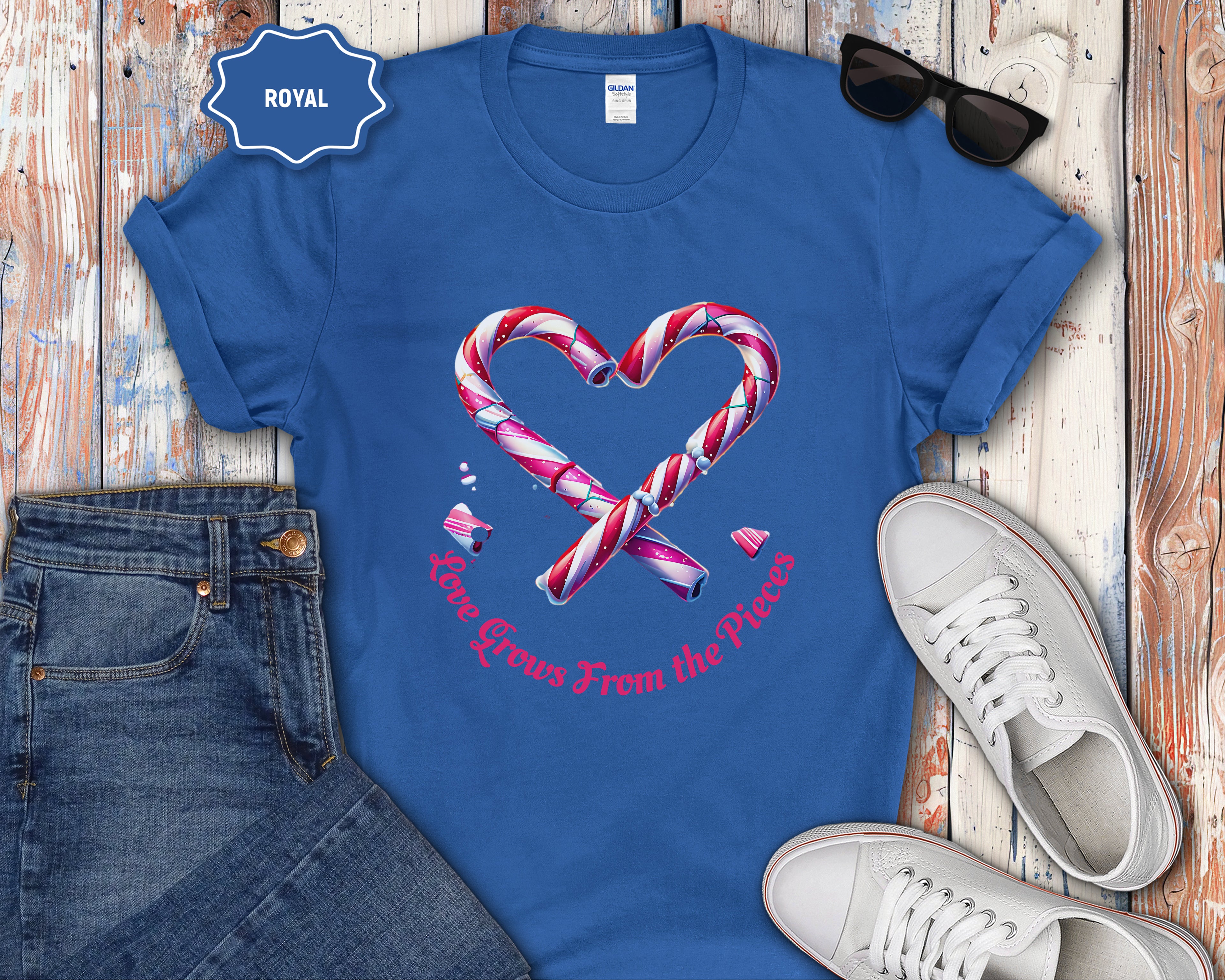 Love Grows From the Pieces Candy Cane Heart T-Shirt